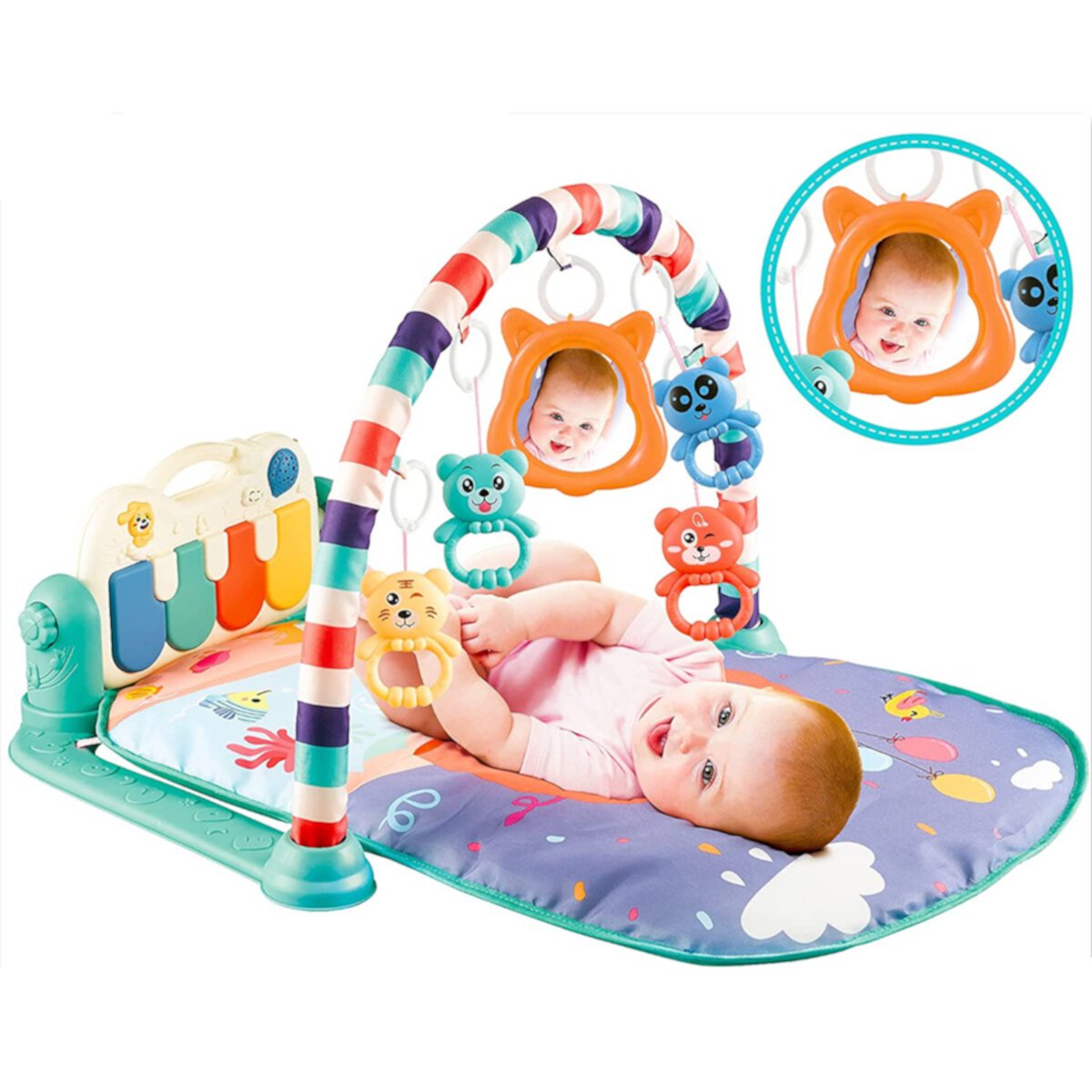 3 in1 Baby Playing Mat Gym Infant Baby Musical Piano Fitness Rack Baby Activity Mat Piano Kick for Infants Toddlers Novashion