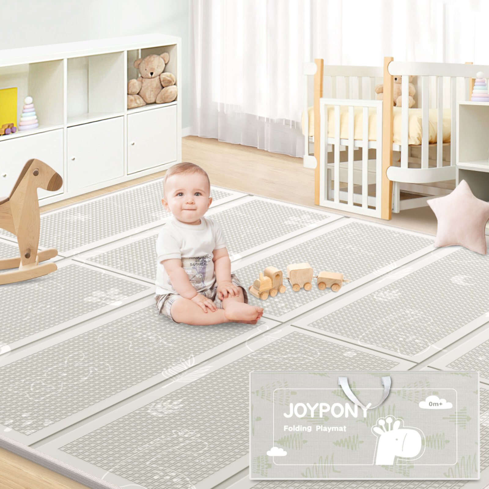 Joypony Baby Play Mat 79"x71" Double-Sided  with Travel Bag, Indoor & Outdoor Use Joypony