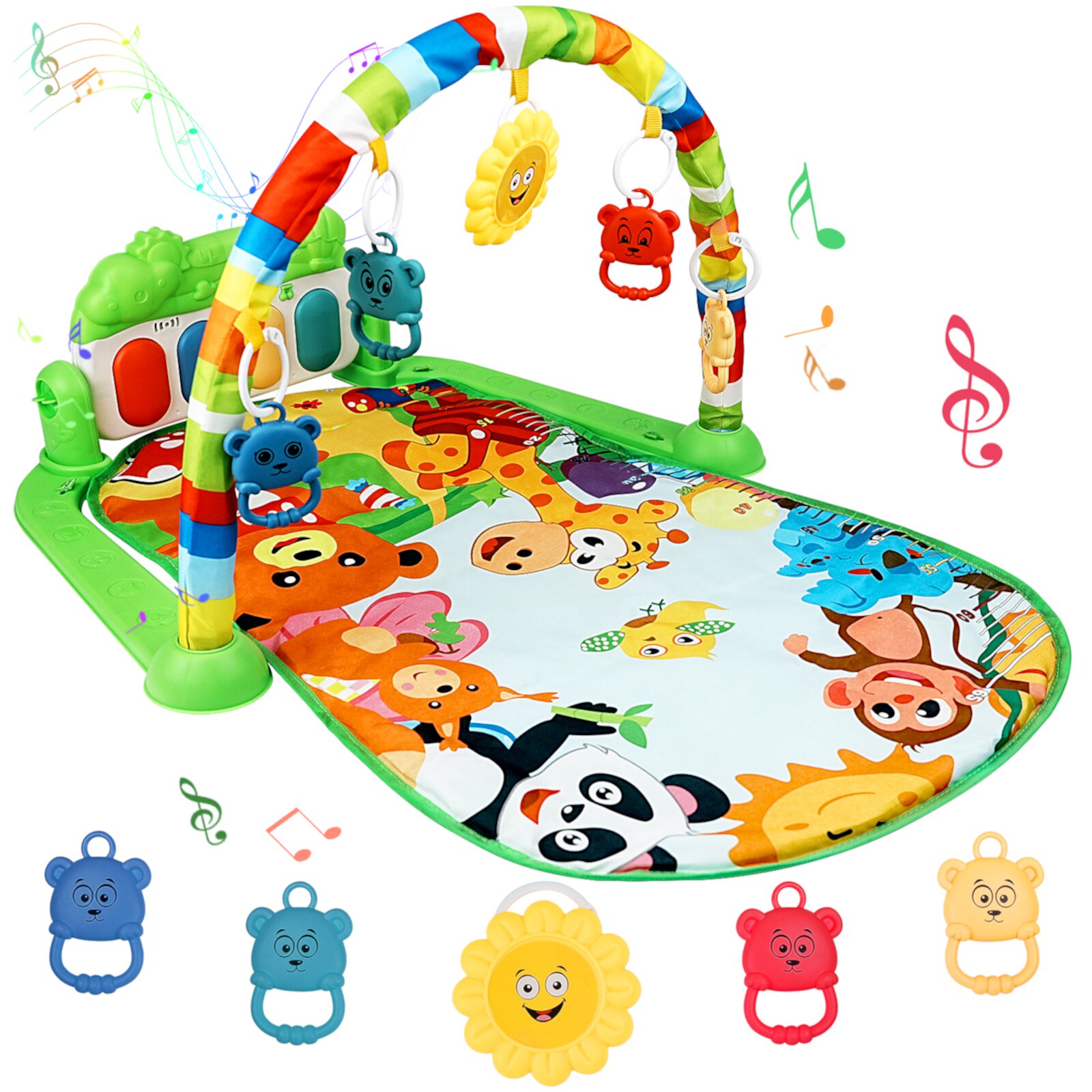 BUSATIA Baby Gym Play Mat for Babies Tummy Time Mat,Play Music and Lights Piano Playmat Activity Gym for Baby Boy Girl, Infant Toddler Activity Center Toys, Baby Floor Newborn Play Mat,Green Visit the BUSATIA Store