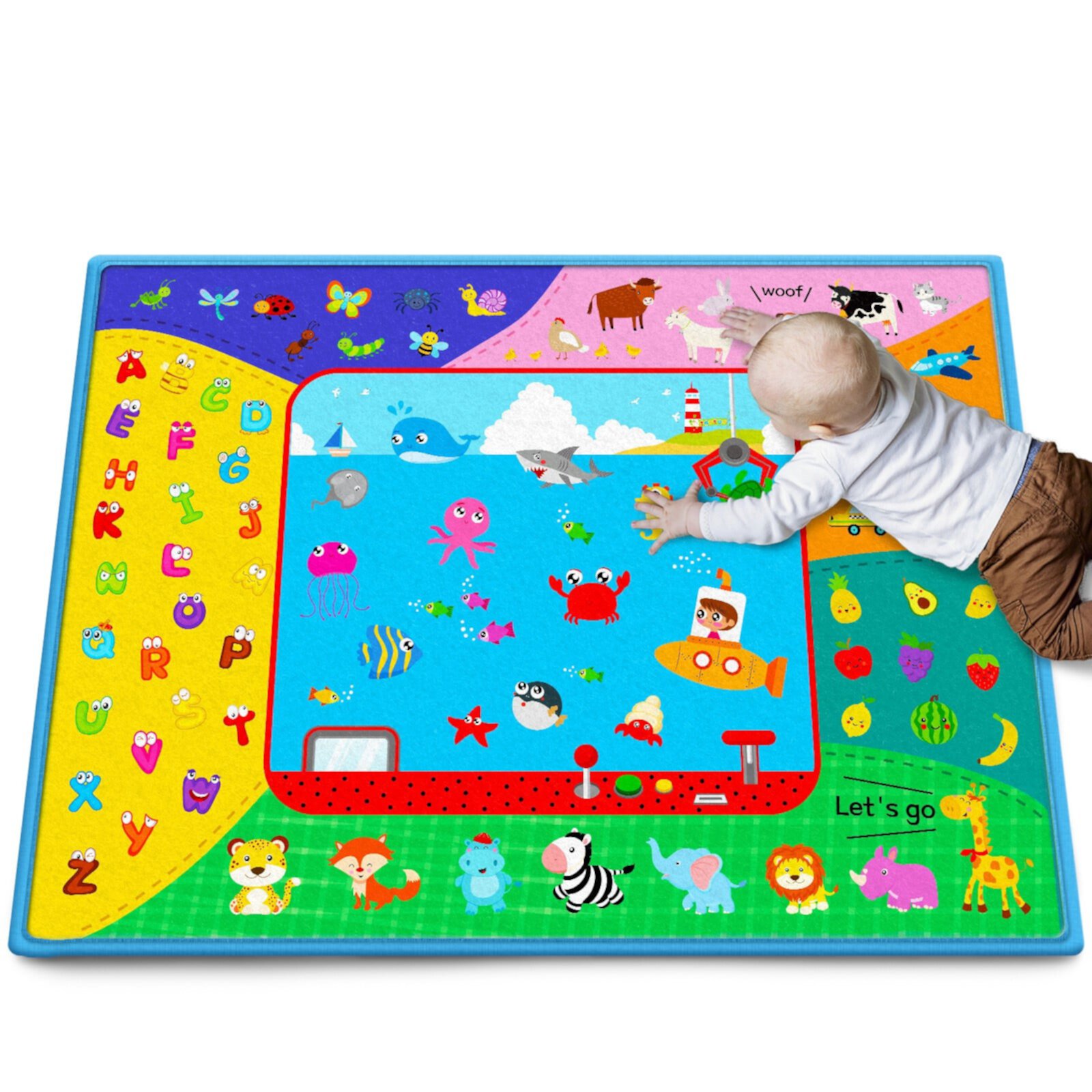 Baby Crawling Mat,Baby Play Mat for Floor,Large Educational Tummy Time Cotton Playmat, Foldable Non-Slip Super Soft Baby Mat for Playing Area Rug Gym Activity for Infants Toddlers Boys Girls Teytoy