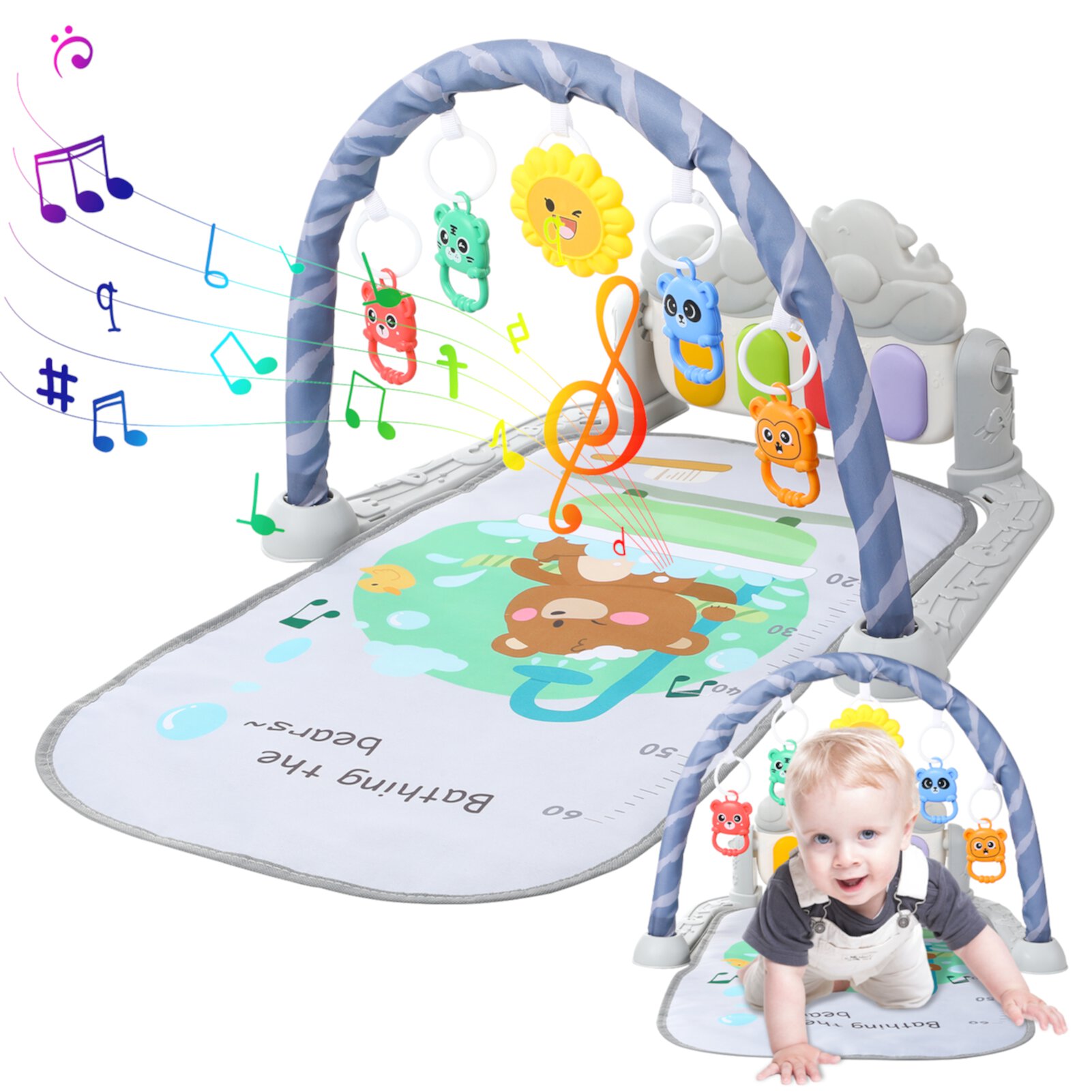 sixwipe Baby Gym Play Mat for 0-12 Months, Kick and Play Piano with Music and Light, Musical Activity Center Tummy Time Mat for Infant Newborn Toddlers Gifts, Baby Walker Learning for Boy Girl Sixwipe