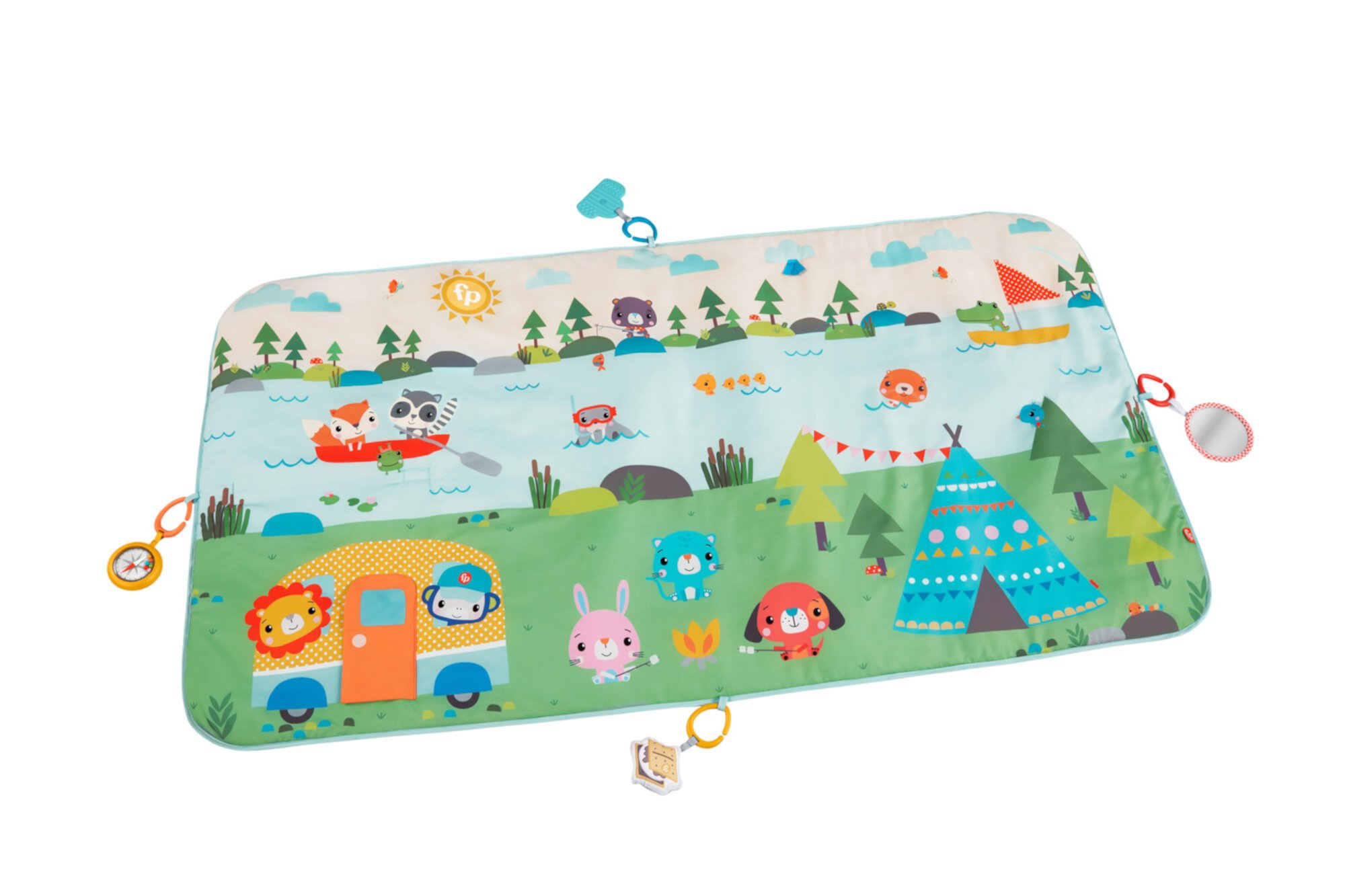 Fisher-Price Extra Big Adventures Playmat Infant Gym with 4 Sensory Toys, 60 x 32 Inches Fisher-Price