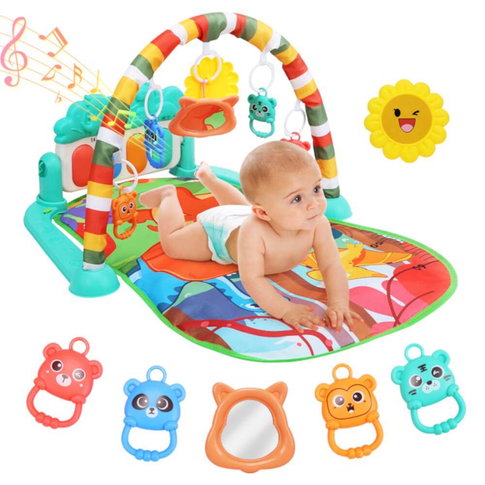 JoyStone Baby Gym Play Mat for Babies Tummy Time Mat, Play Music and Lights Piano Playmat Activity Gym for Baby Boy Girl, Infant Toddler Activity Center Toys, Baby Floor Newborn Play Mat, Green JoyStone