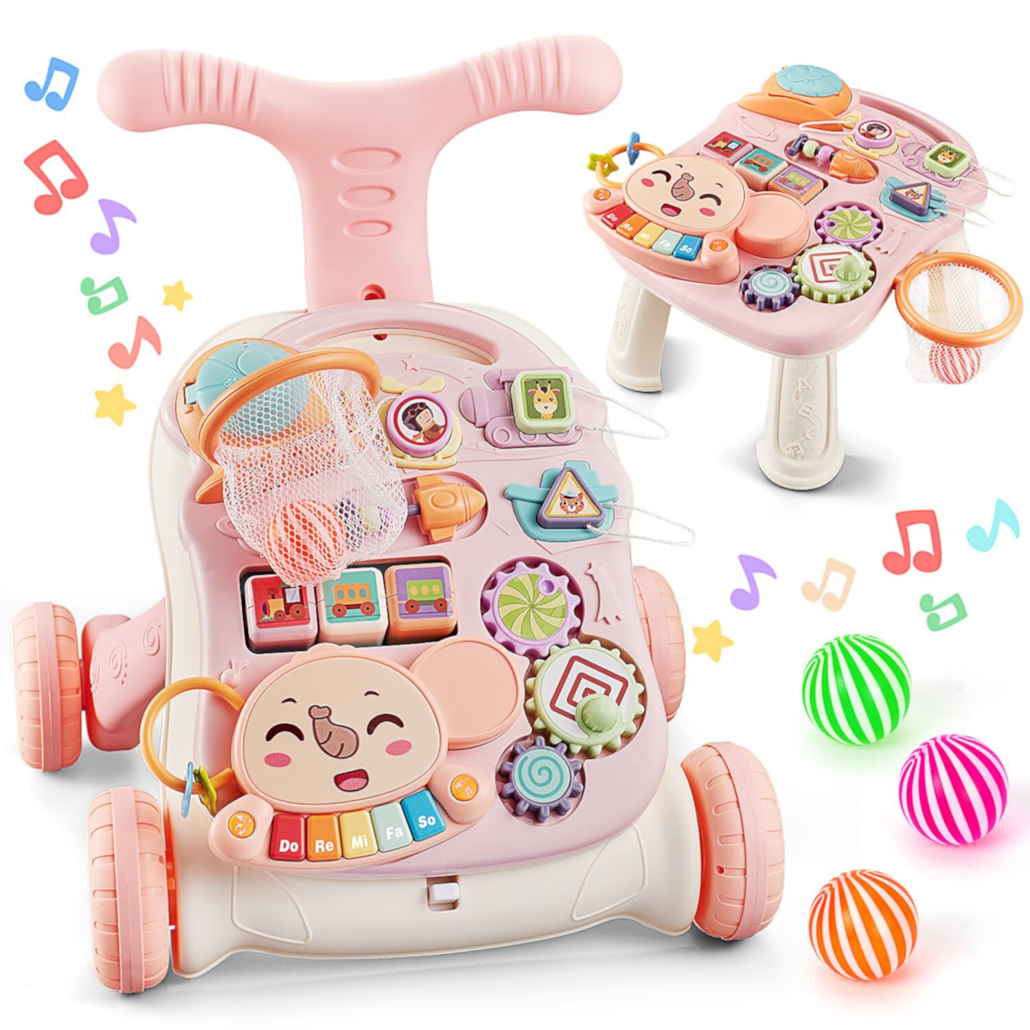 Baby Walkers for Girls, Baby Push Walkers for Babies, 3 In 1 Push Toys, Baby Walker Table & Activity Center, Early Learning Toy for Infant 6-18 Months, Pink Baby Walker Toy for Babies Learn to Walk Mgaxyff