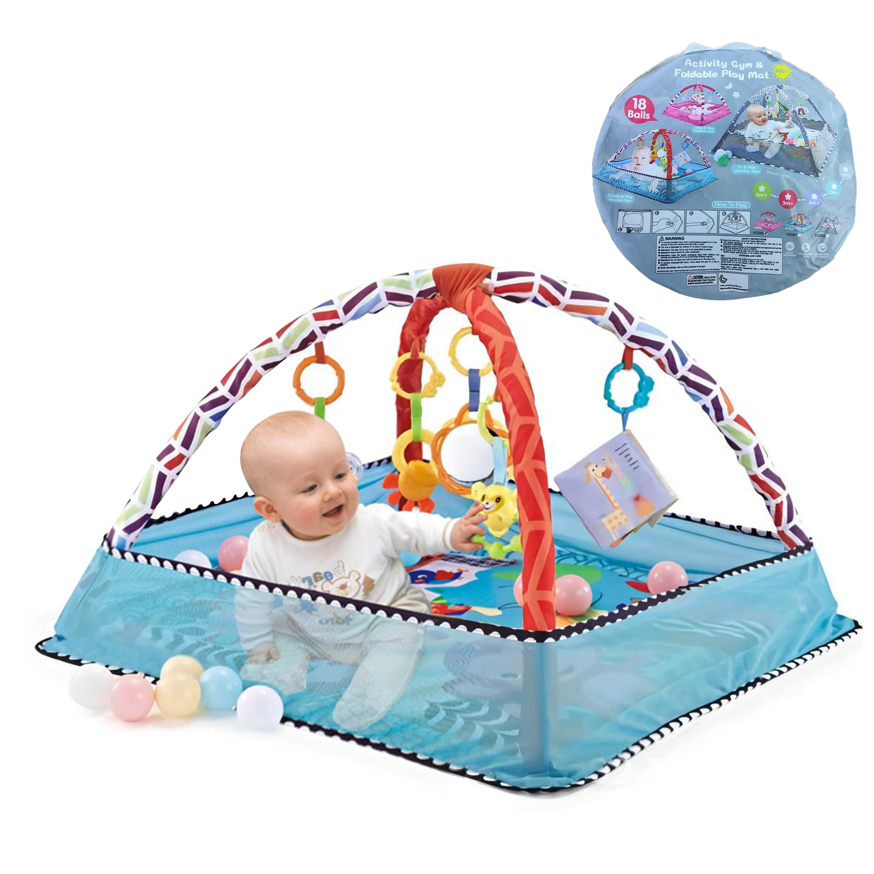 Ltrototea Playpen Play Mat in Blue，Compact Packaging, Space-Saving, Includes Ocean Balls for Baby's Immersive Fun Ltrototea