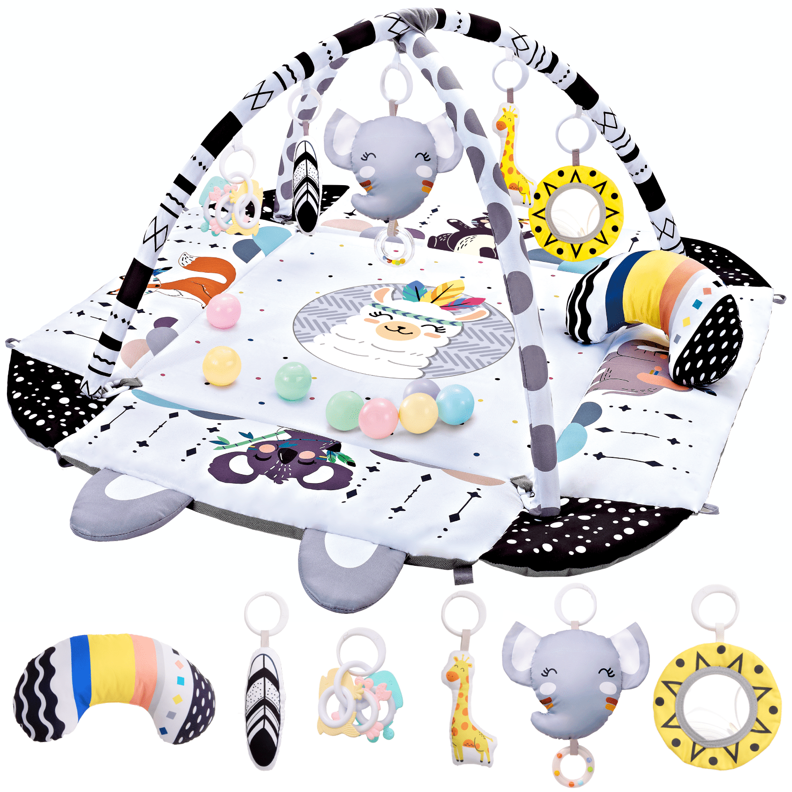 TFDER Baby Gym and Infant Play mat,Play Mat & Play Gym, Combination Baby Activity Gym for Sensory Exploration and Motor Skill Development from Baby to Toddler.(White Gray) TFDER