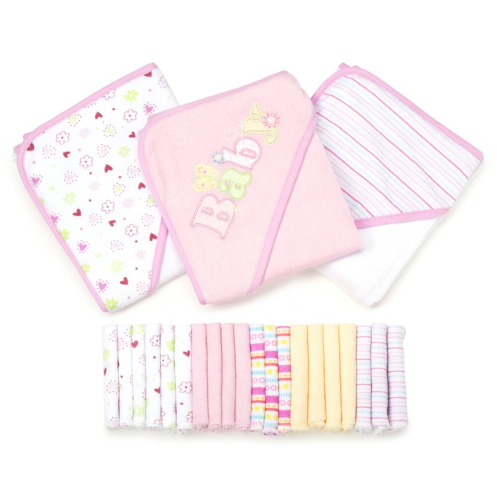 Spasilk Bath Hooded Towels & Washcloths Set for Babies, 23-Piece Gift Set, Pink Baby Visit the Spasilk Store