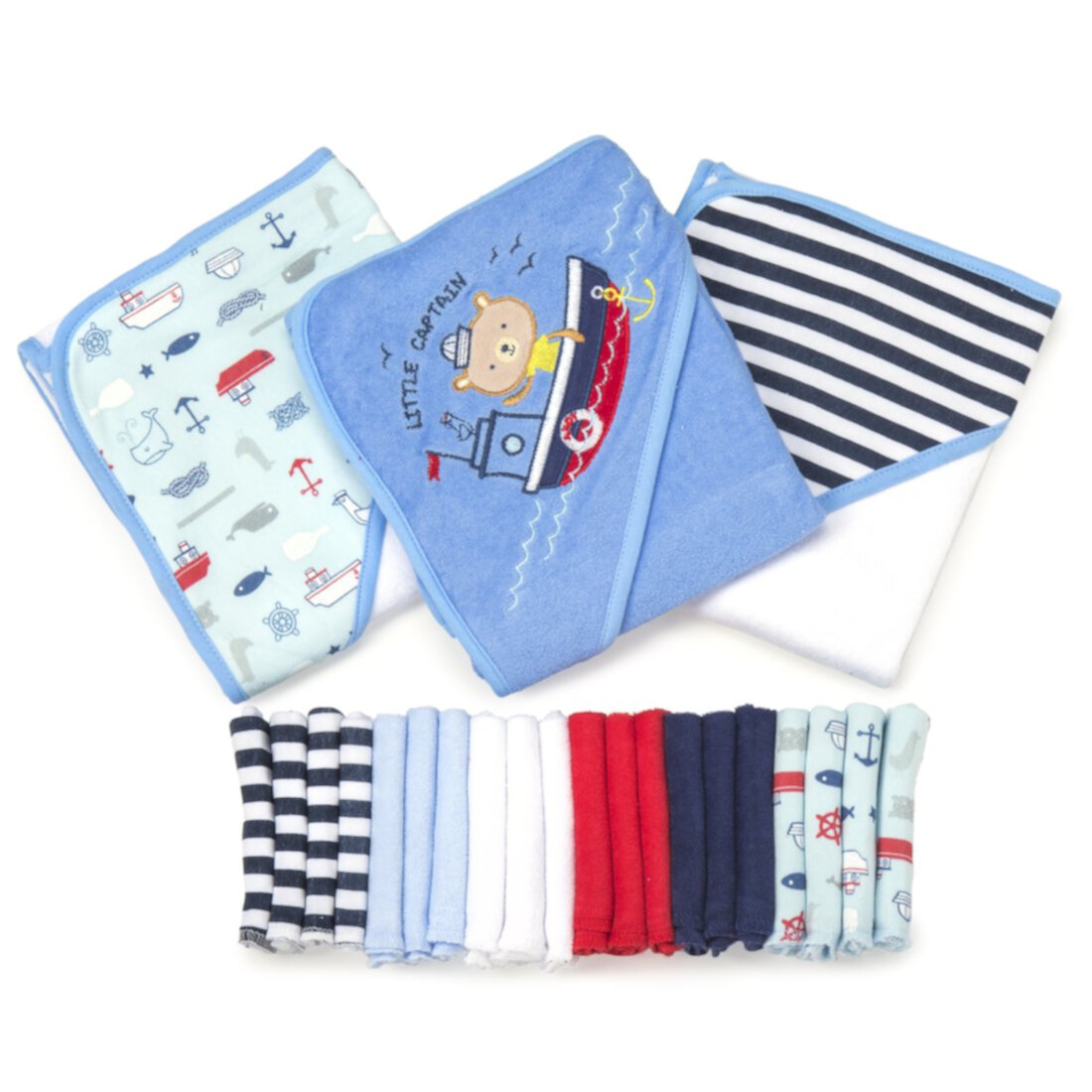 Spasilk Bath Hooded Towels & Washcloths Set for Babies, 23-Piece Gift Set, Navy Nautical Visit the Spasilk Store