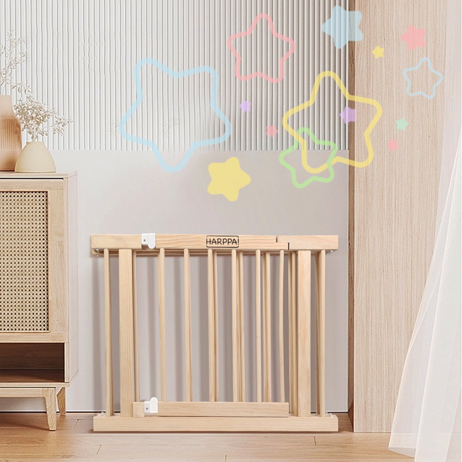 HARPPA Wooden Baby Gate Playpen, Large Play Yard Fence for Toddlers, Adjustable Shape, 56" x 56" x 24" HARPPA