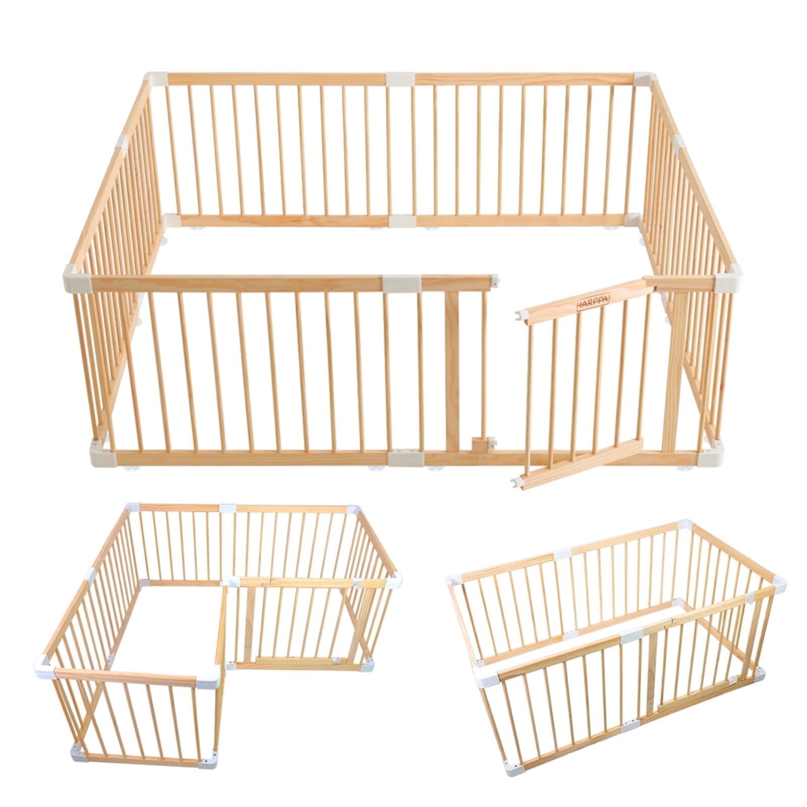 HARPPA Wooden Baby Gate Playpen, Large Play Yard Fence for Toddlers, Adjustable Shape, 56" x 56" x 24" HARPPA