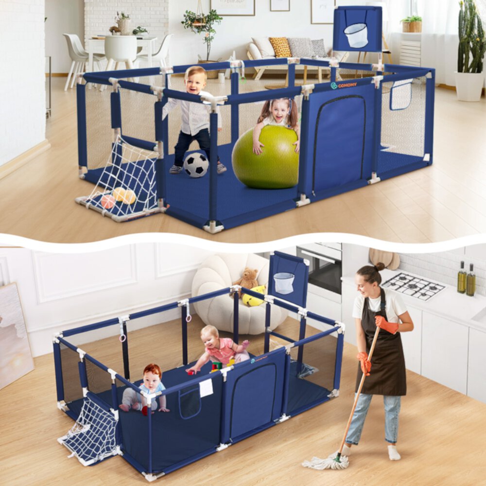 Baby Playpen,71x48inch Large Play Yard for Babies Toddlers, Sturdy Safety Baby Play Area Center Twins, Blue Similic