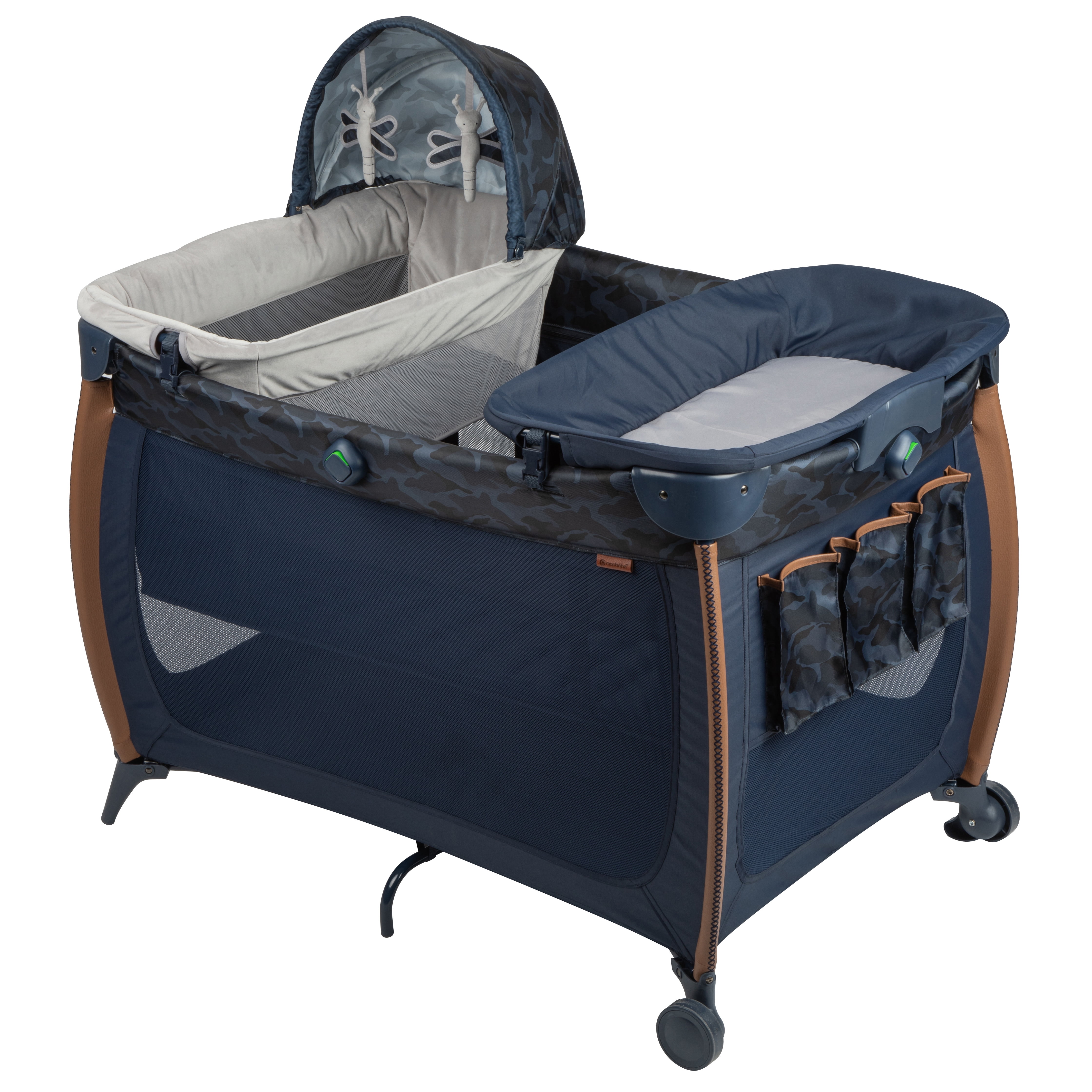 Monbebe Flex Deluxe Portable Baby Playard with Bassinet and Changer, Pinstripe Monbebe