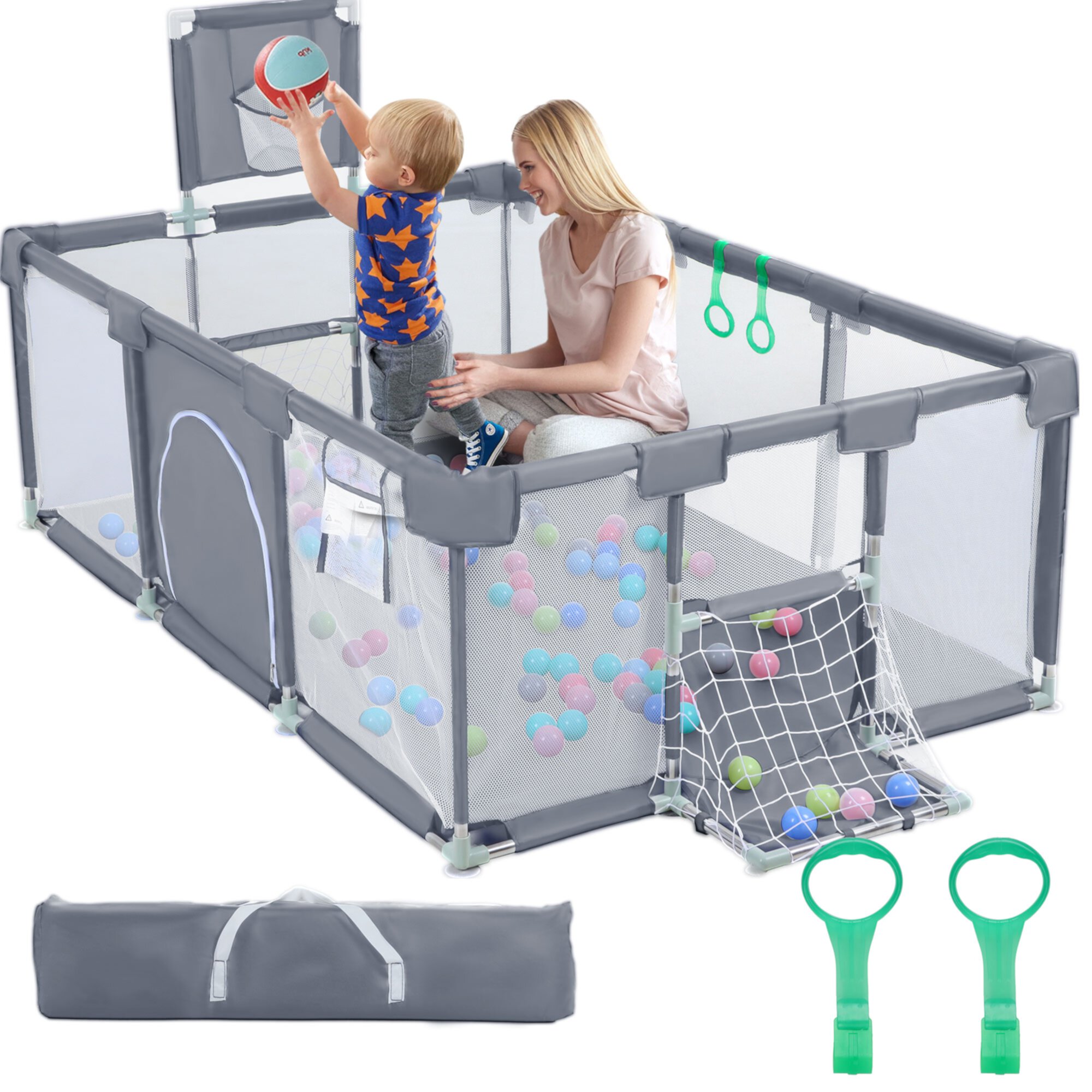 TEAYINGDE Baby Playpen,71 Inch Extra Large Baby Playard With Basketball Hoop and Breathable Mesh,Children Kids Play Fence for Indoors Outdoors,Gray Visit the TEAYINGDE Store