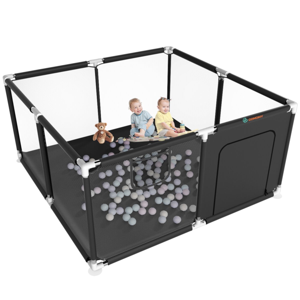 Baby Playpen, Outdoor Play Yard, Portable Play Yard 4-Panel- Baby Foldable Safety Playpen for Infant Toddler,Black Novashion