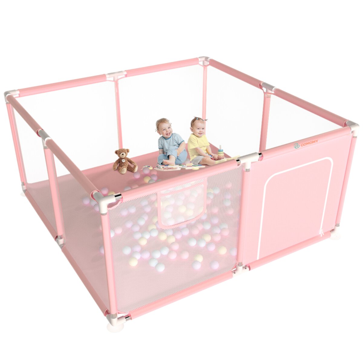 Baby Playpen, Outdoor Play Yard, Portable Play Yard 4-Panel- Baby Foldable Safety Playpen for Infant Toddler,Pink Novashion