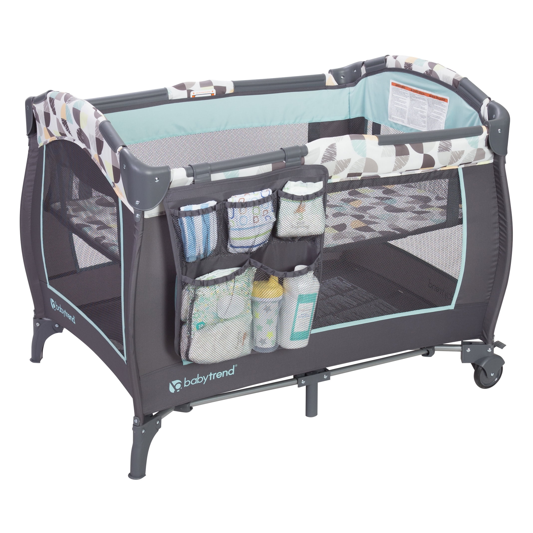 Baby Trend Trend-E Nursery Center Playard with Bassinet and Travel Bag - Doodle Dots Blue - Blue Baby Trend