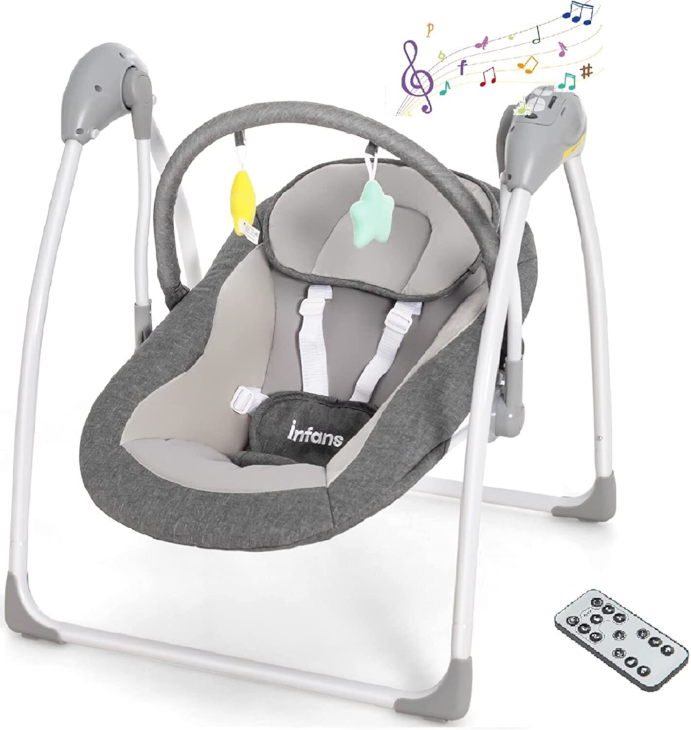 INFANS Baby Swing for Infants, Compact Portable Electric Baby Rocker for Newborn w/ 5 Speeds Timing INFANS