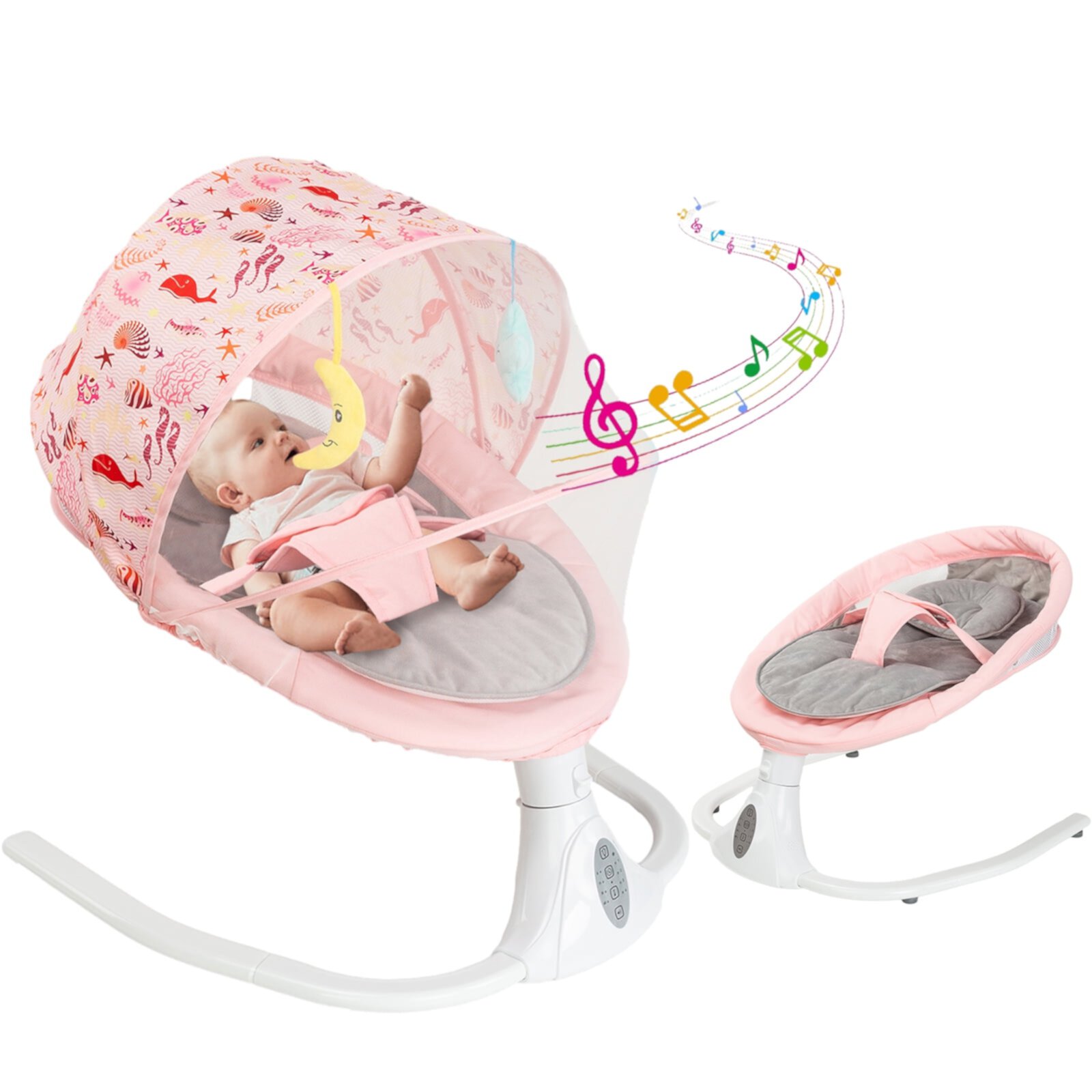 Electric Baby Swing with Remote Control, Bluetooth Musical Infant Swing for Babies Girls and Boys, Hot Pink SLLINGLUO