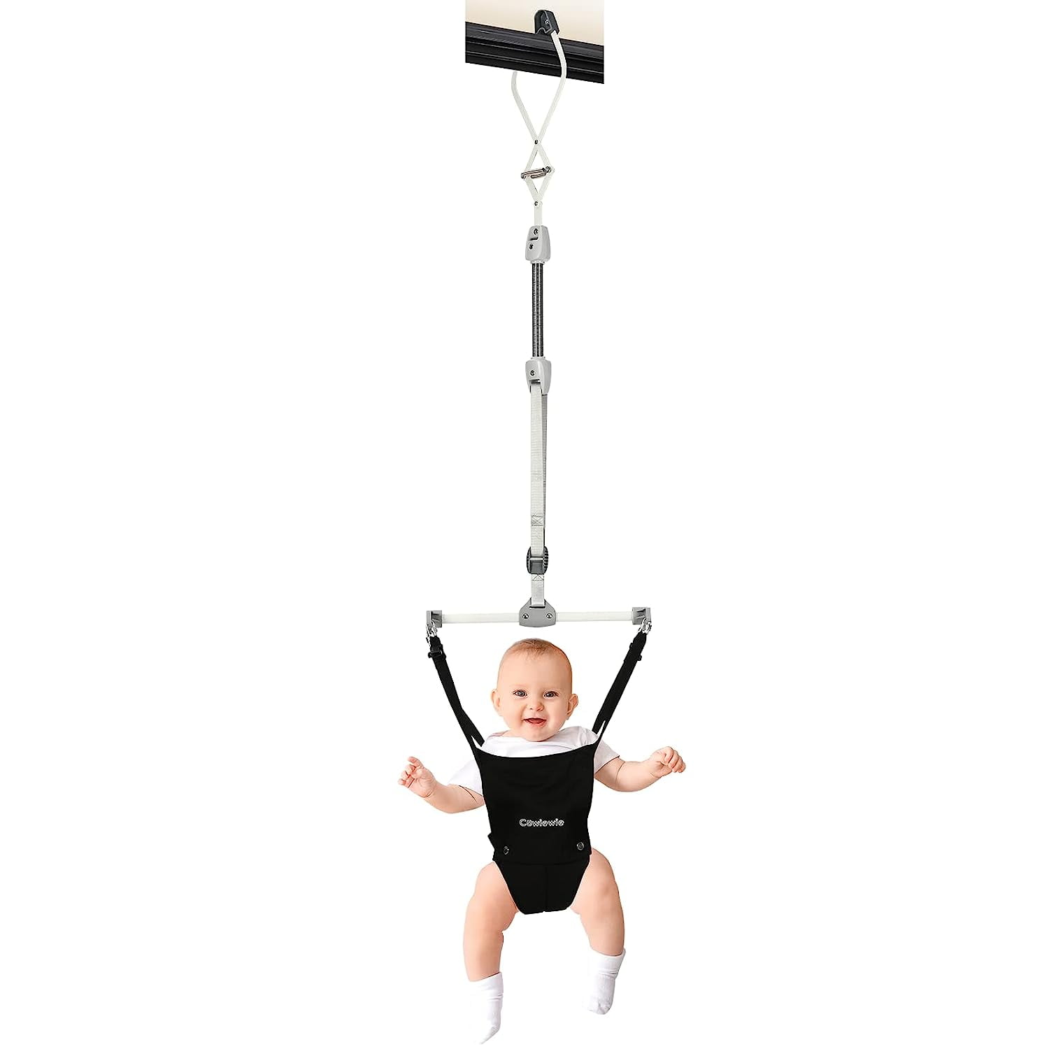 2 in 1 Baby Door Jumper, Adjustable Strap and Seat for 6-24 Months Infant Toddler,Black Cowiewie