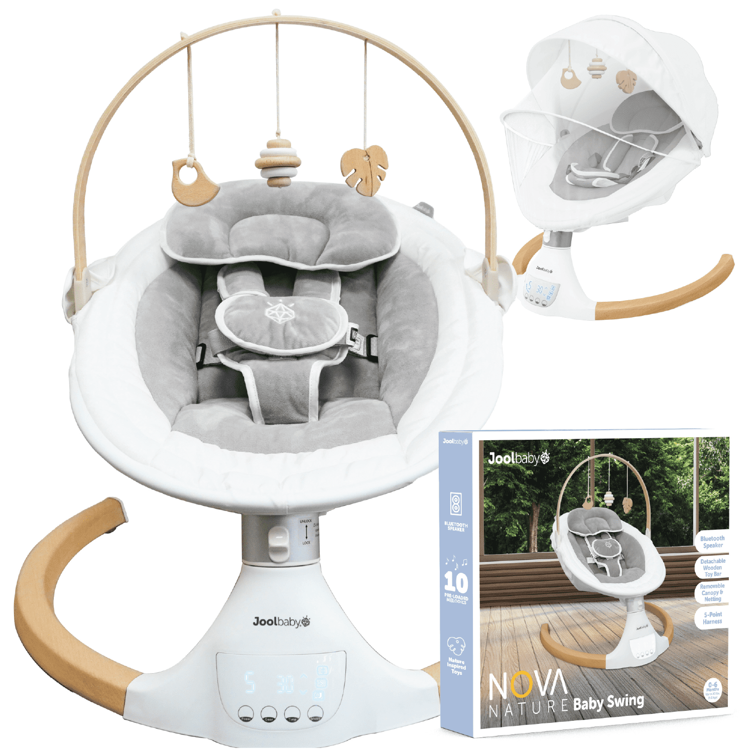 Nova Nature Baby Swing for Newborns - Electric Motorized Infant Swing, Bluetooth Music, 10 Preset Melodies, Remote - Jool Baby Visit the Jool Baby Store