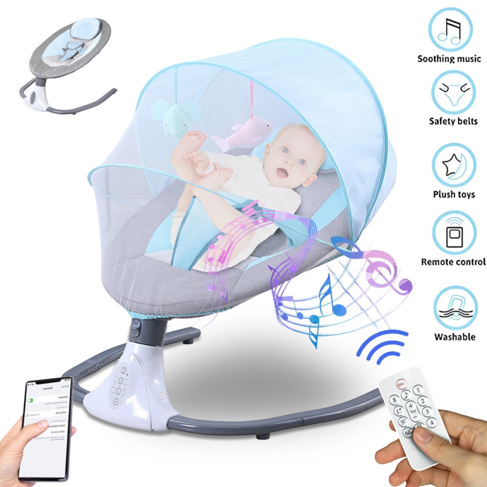 Upgrade Baby Swings for Infants Newborn, Electric Portable Baby Swing with 4 Swing Speeds Music Remote Control, Pink White RICHYOUNG