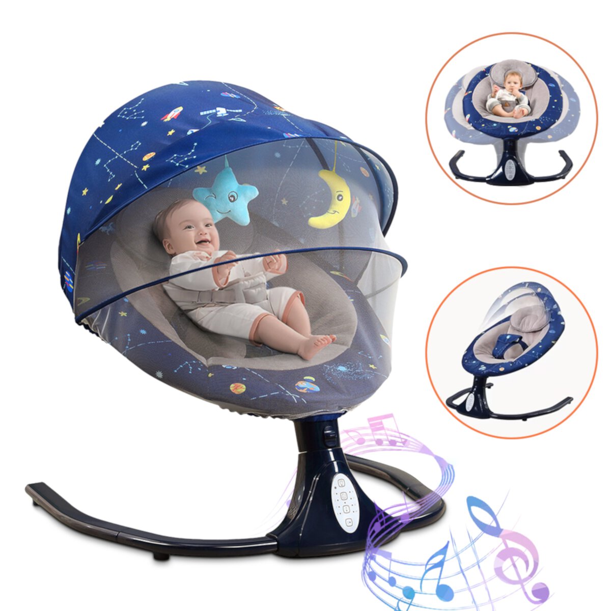 HAOUUCYIN Baby Swing for Infants, Newborn Electric Swing Chair with 4 Gears & Timer & bluetooh Music, Blue Visit the HAOUUCYIN Store