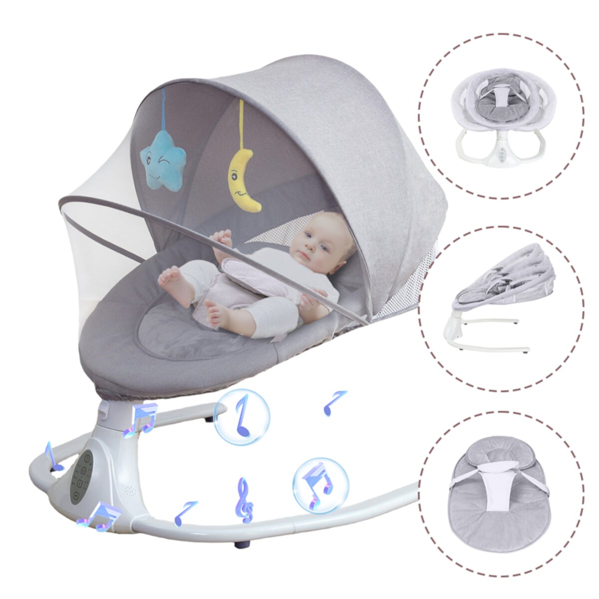 HAOUUCYIN Baby Swing for Infants with Cushioned Seat Pad, Bluetooth Rocking, Electric Swing Chair with 4 Gears & Time & Music, Gray Visit the HAOUUCYIN Store