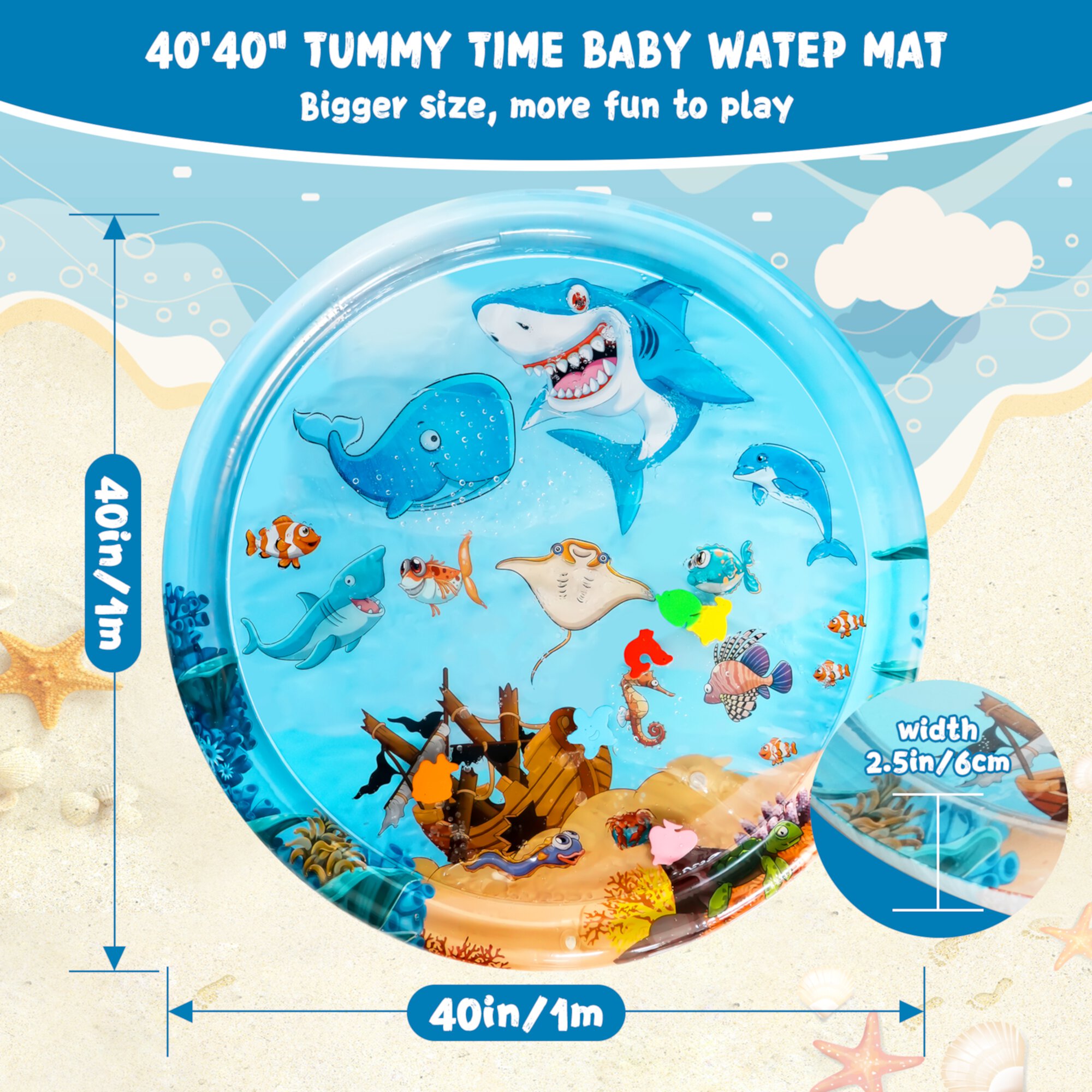 Tummy Time Mat, BUSATIA Inflatable Tummy time toys, Premium Water mat Infants and Toddlers is The Perfect Fun time Play Activity Center Your Baby's Stimulation Growth, Cute Baby Play Mat BUSATIA