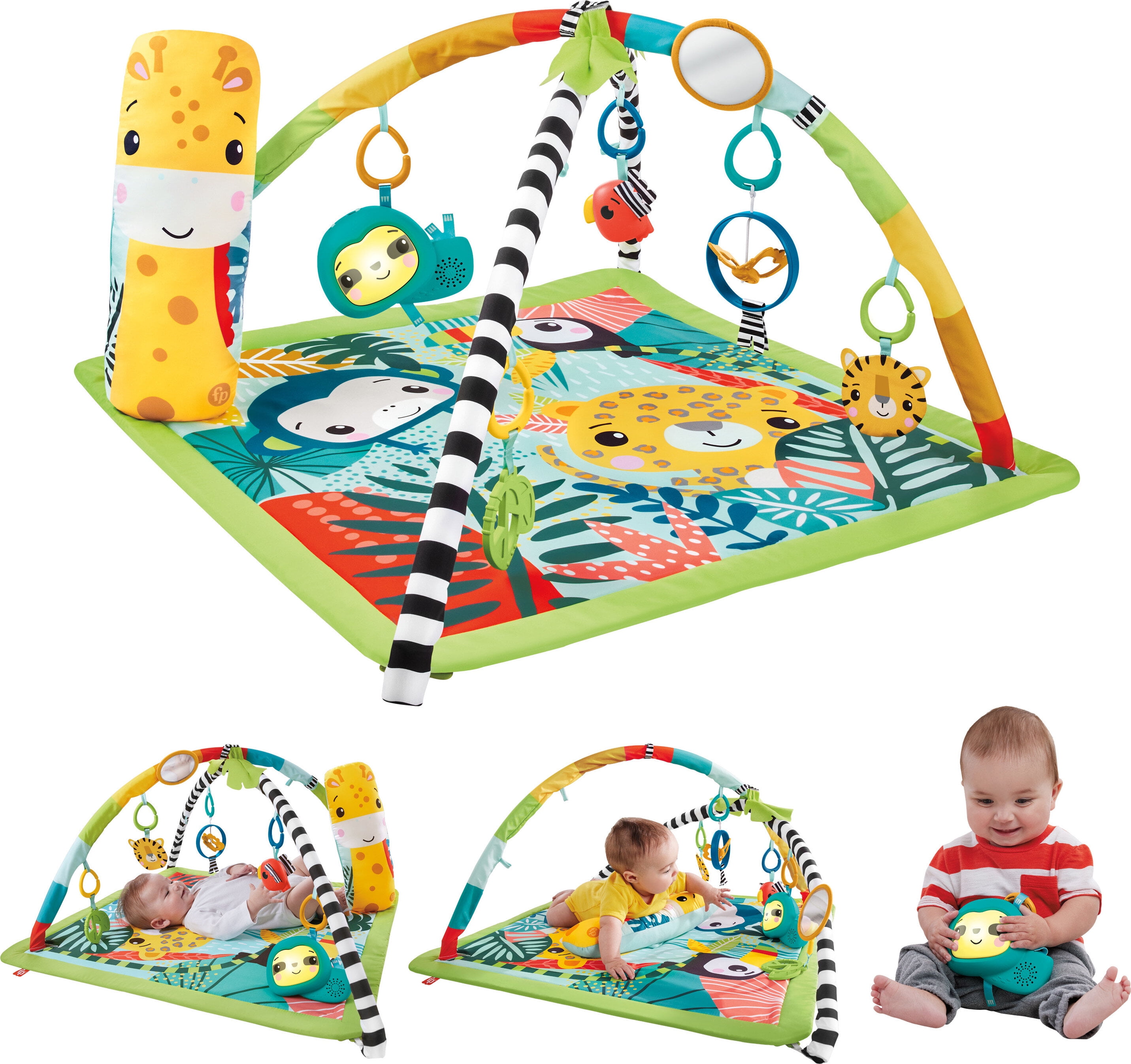 Fisher-Price 3-in-1 Rainforest Sensory Gym Tummy Wedge with 6 Baby Toys Newborn to Toddler Fisher-Price