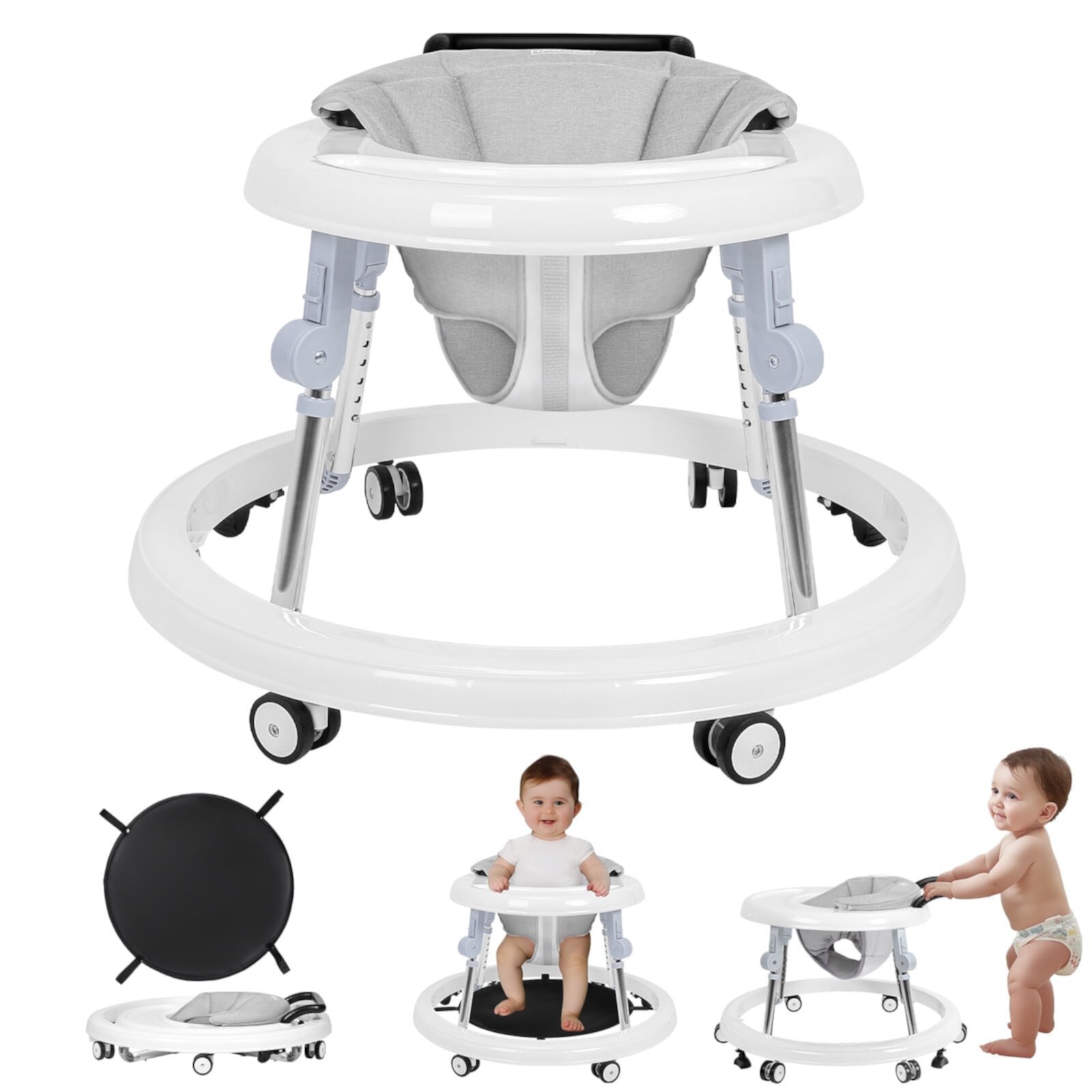 HARPPA Foldable Baby Walker for Babies 6-24 Months, Anti-Rollover, Seat and Height Adjustable, White Visit the HARPPA Store