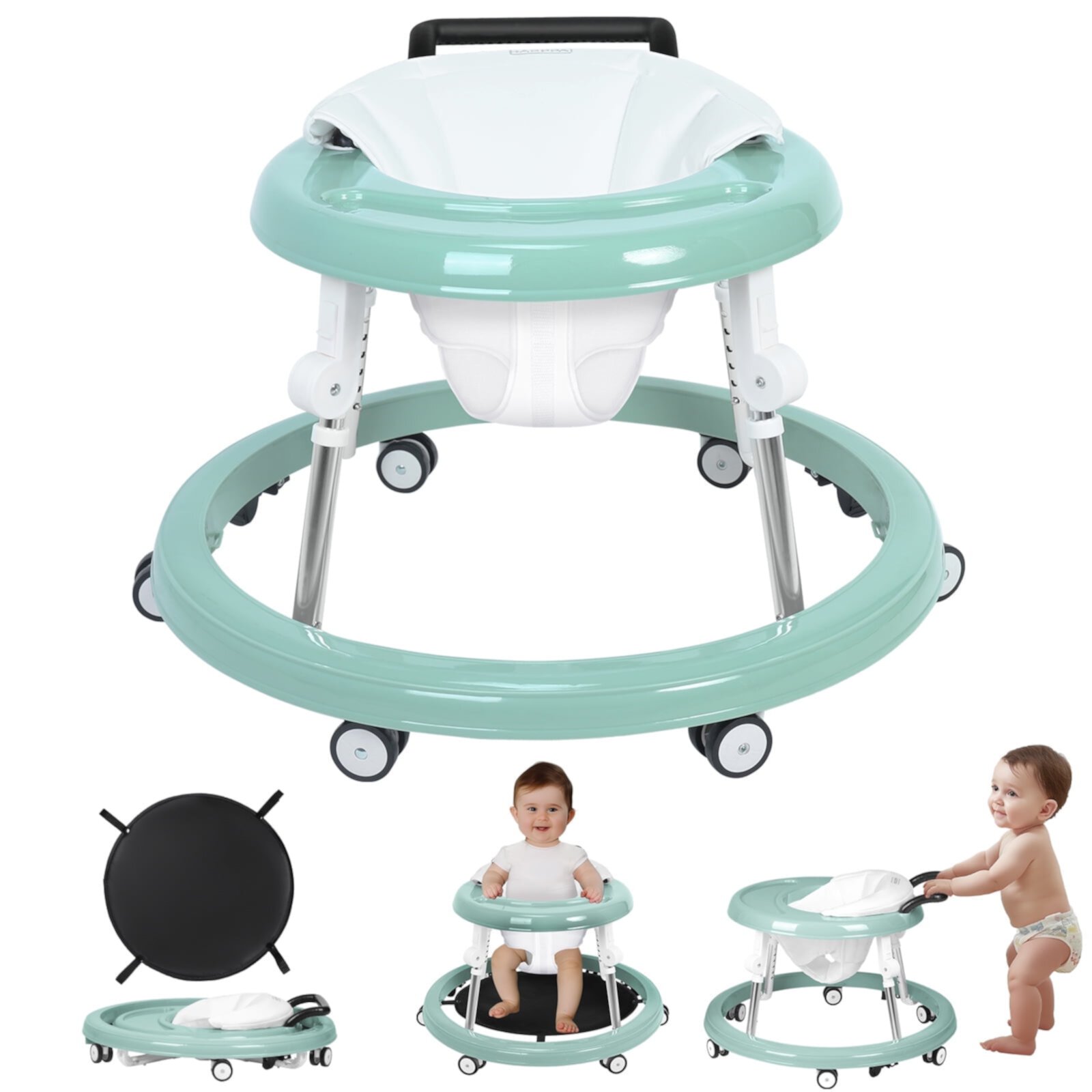 HARPPA Foldable Baby Walker for Babies 6-24 Months, Anti-Rollover, Seat and Height Adjustable, Green Visit the HARPPA Store