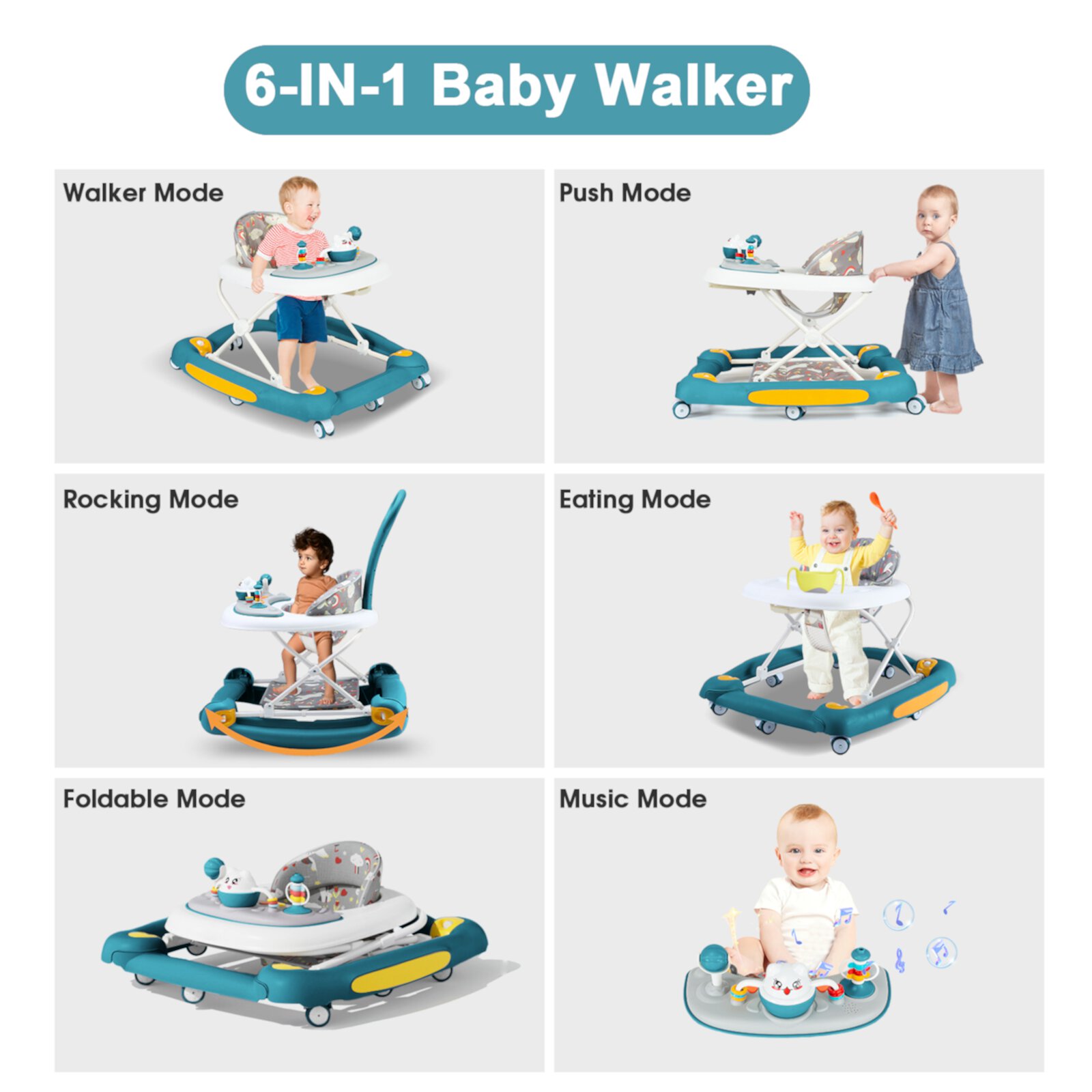 HAOUUCYIN 6-in-1 Baby Walker, Foldable Push Walker with Musical Activity Station, 6-24 Months, Green Visit the HAOUUCYIN Store