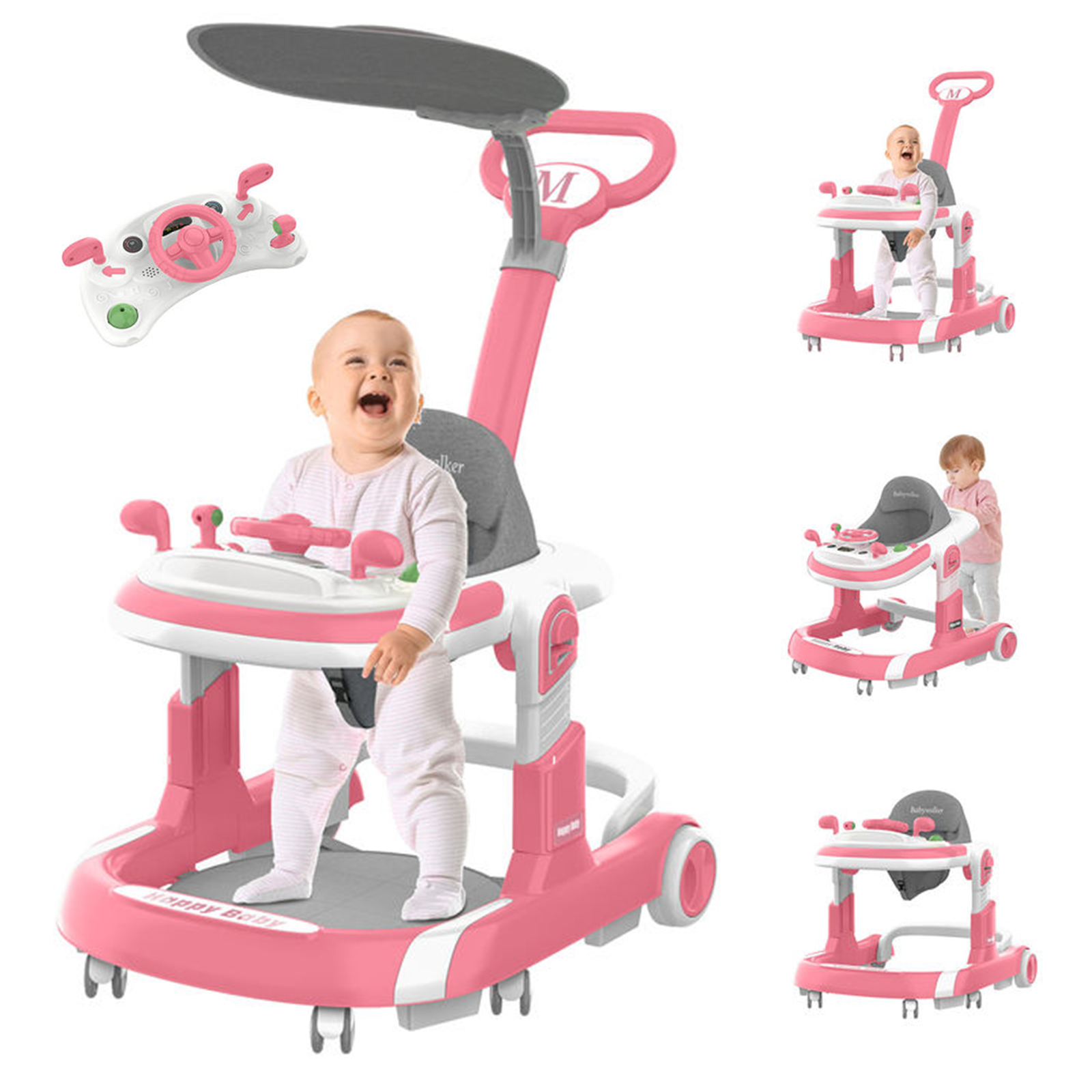 Baby Walker, Foldable Baby Walkers With Wheels, Infant Walker For Babies With Adjustable Height,Speed & Breathable Seat Cushion, Baby Walkers And Activity Center For Boys Girls(Pink) Arcwares