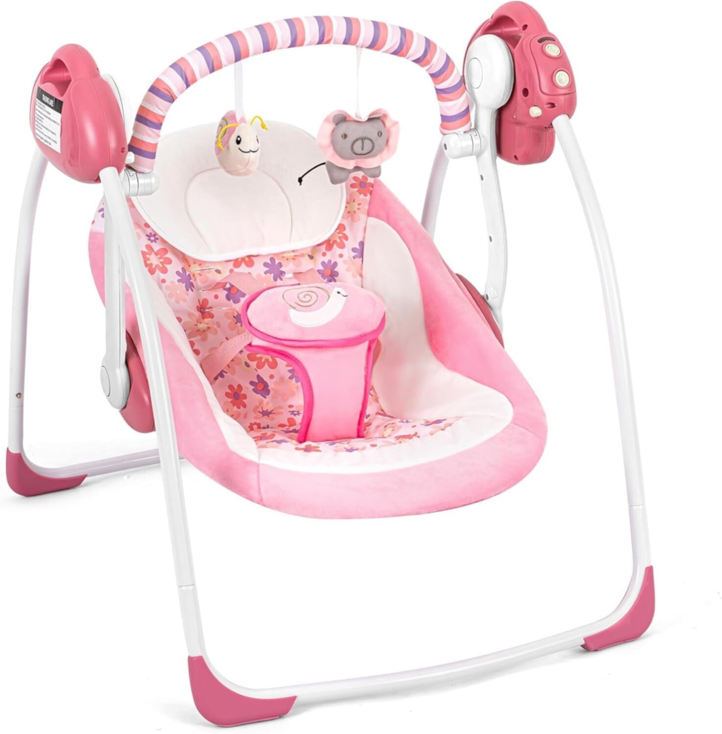 Yadala Baby Swing, Foldable Baby Swing for Infants with Adaptable Speeds, Music, 0-9 Months, Pink Yadala