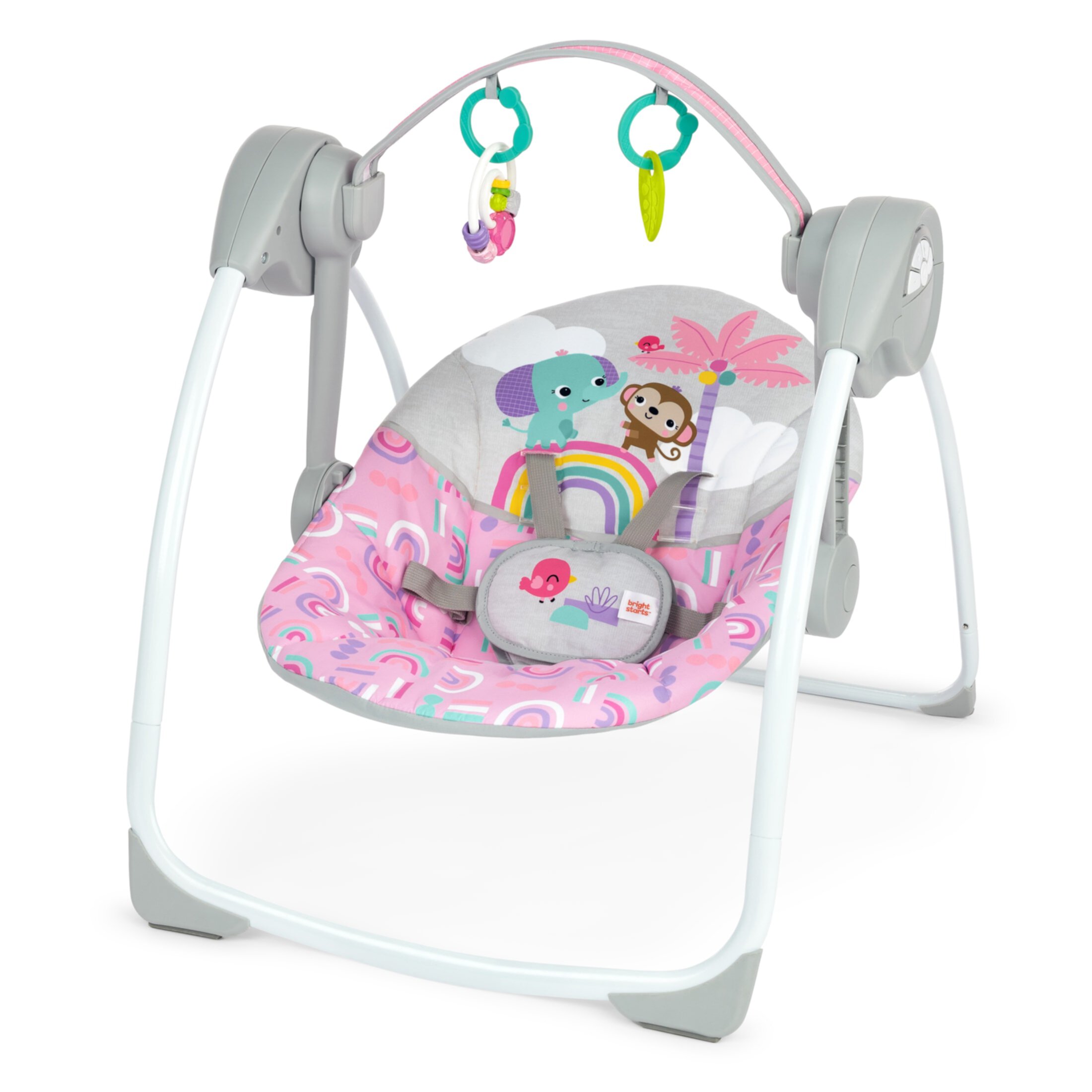 Bright Starts Pink Paradise Portable Compact Baby Swing with Toys, Unisex, Newborn + Bright Starts