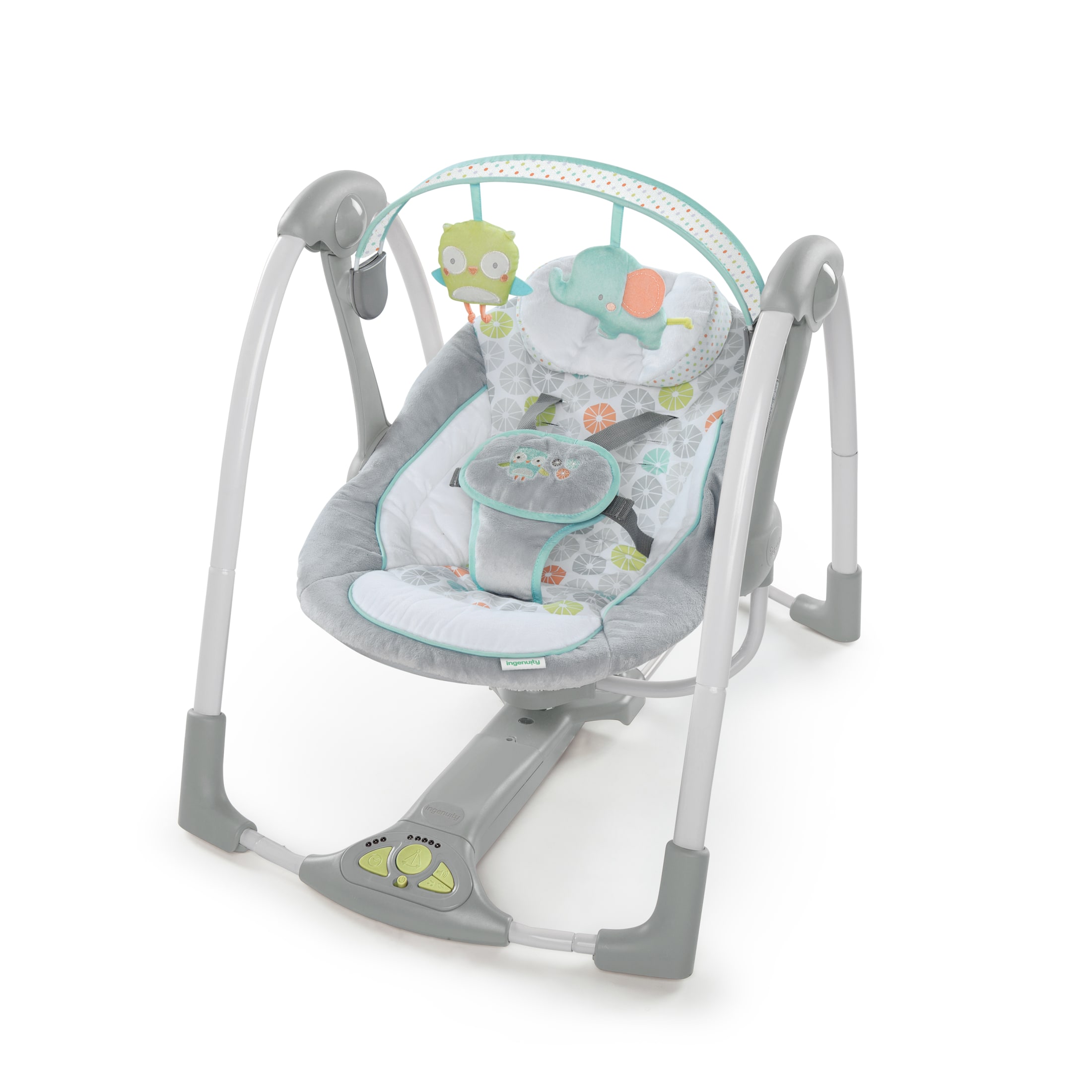 Ingenuity Swing 'n Go Portable 5-Speed Baby Swing Infant Seat with Music - Hugs & Hoots (Unisex) Visit the Ingenuity Store