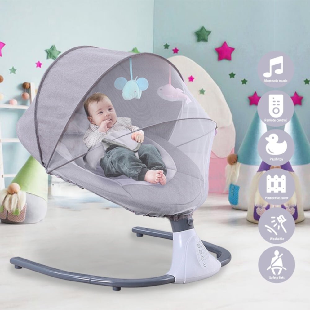 HAOUUCYIN Electric Baby Swing, bluetooth Music Infant Bouncer with 12 Lullabies for Boys Girls, Gray HAOUUCYIN