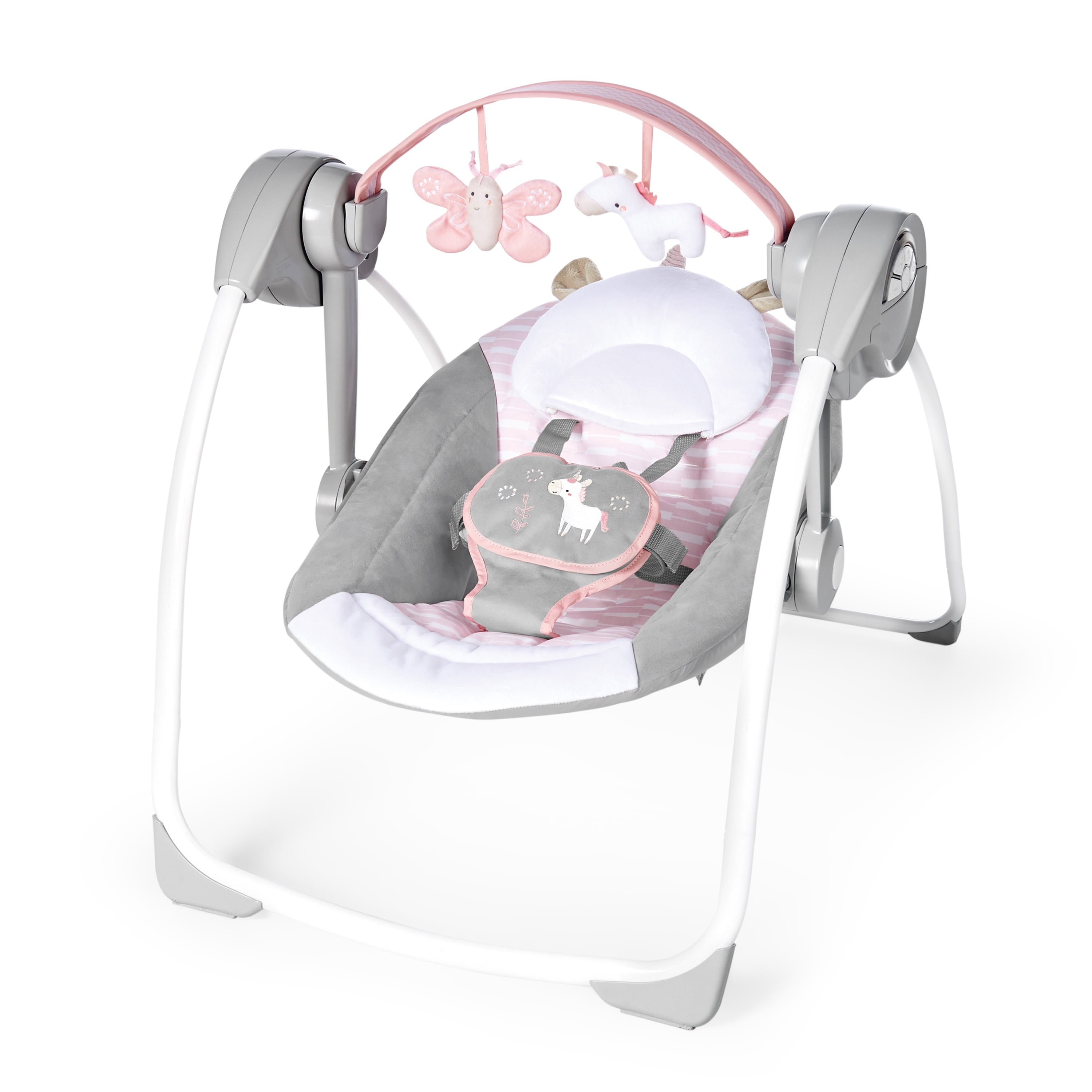 Ingenuity Soothe 'n Delight 6-Speed Portable Baby Swing with Music - Flora the Unicorn (Pink) Ingenuity