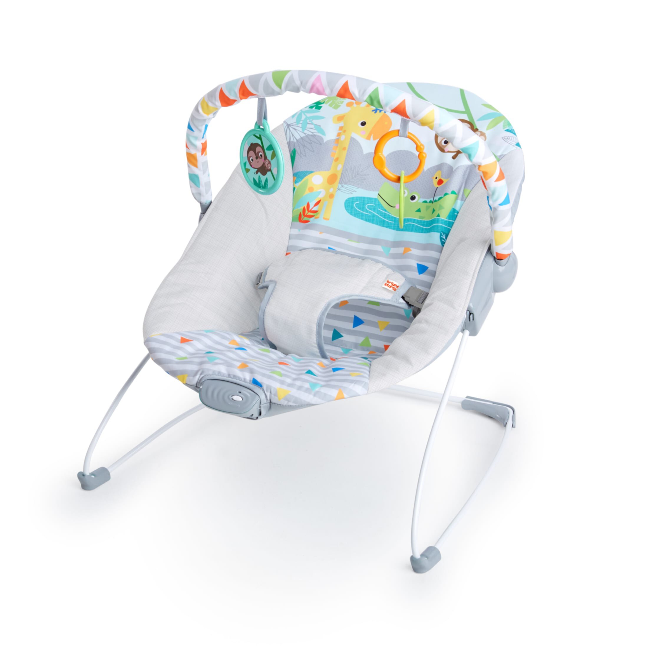 Bright Starts Vibrating Infant Baby Bouncer with Toy Bar, Safari Fun Bright Starts