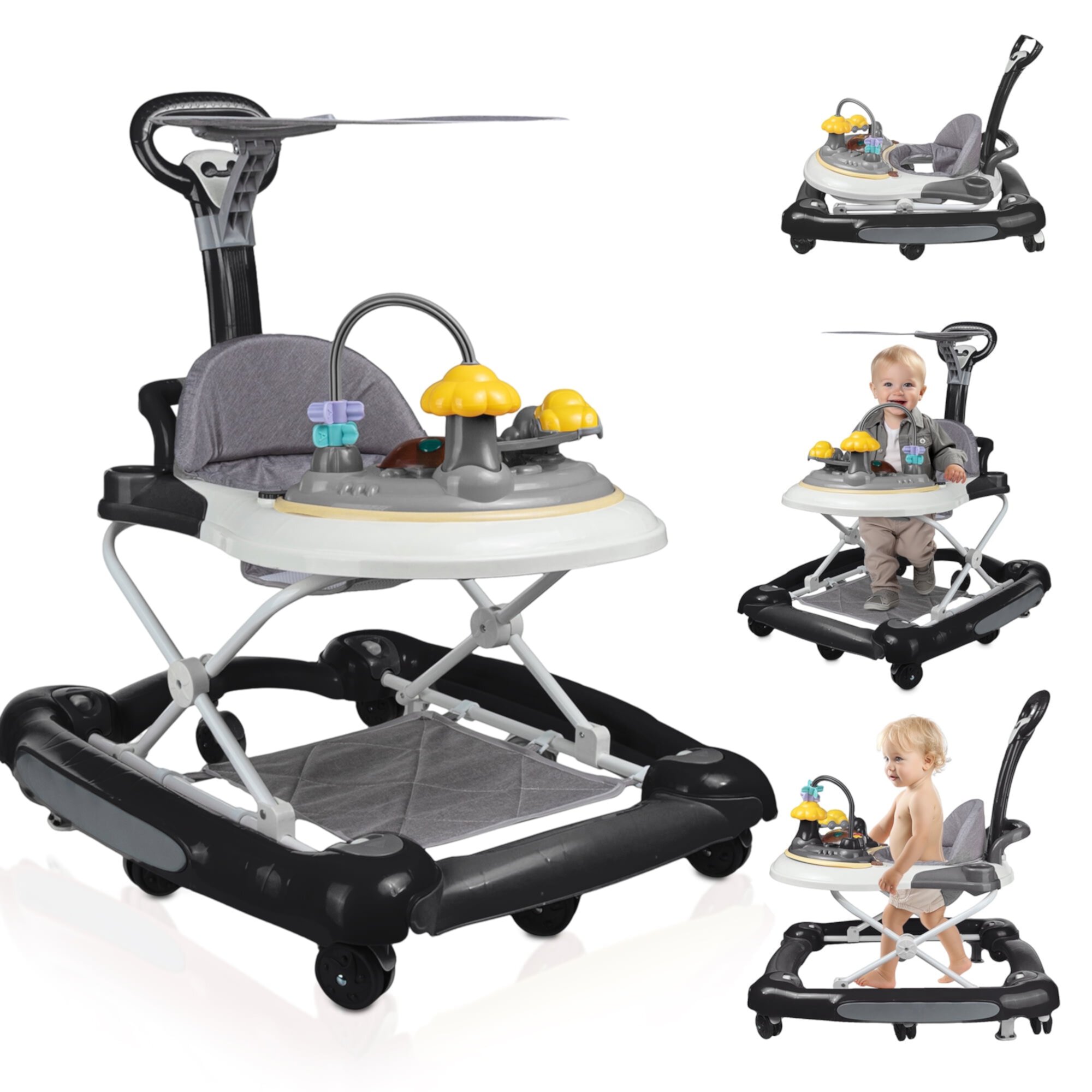 SLLINGLUO Music Lights Baby Walker for Boys and Girls, Infant Walker with Toys, Adjustable(Black) SLLINGLUO