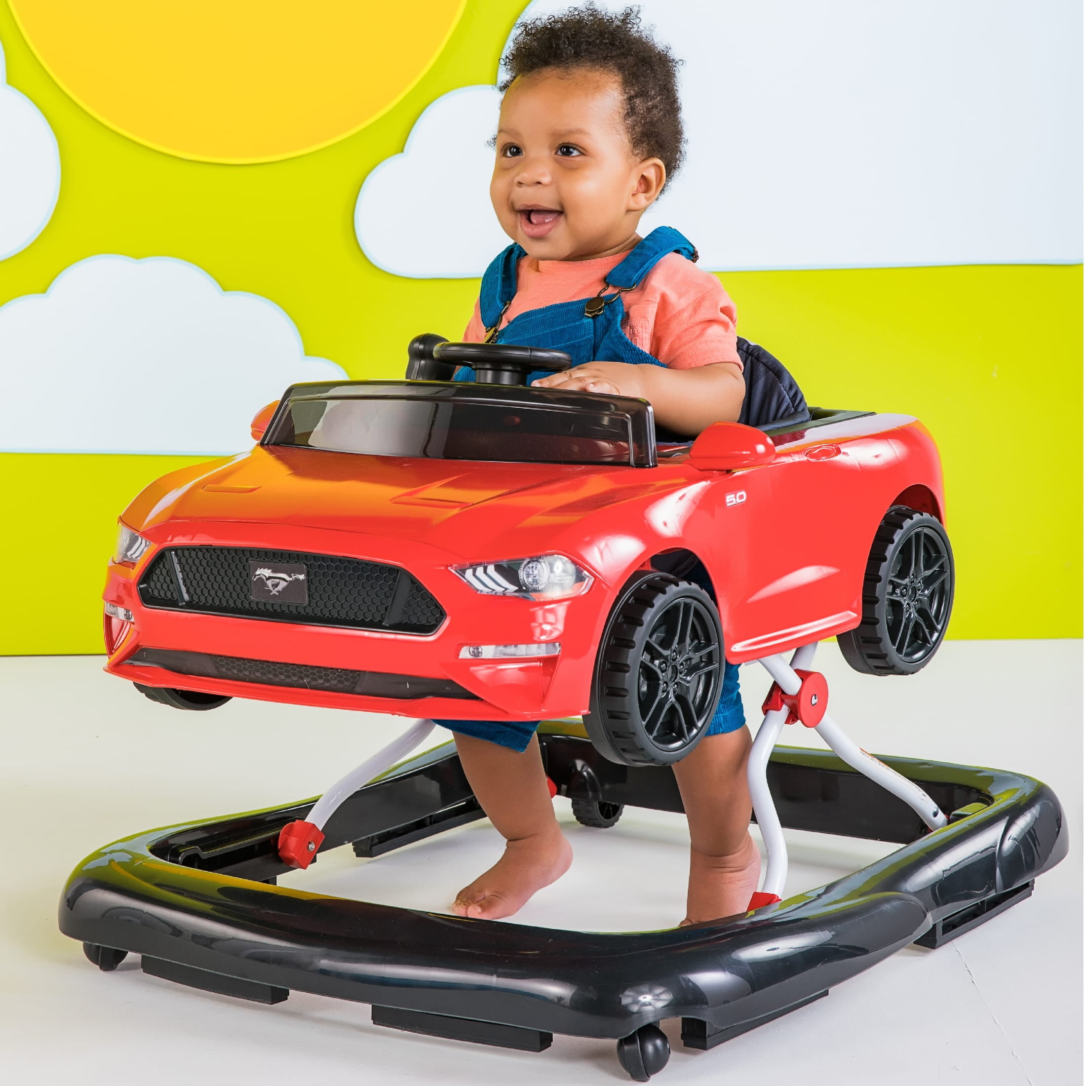 Bright Starts 4-in-1 Adjustable Baby Walker with Removable Steering Wheel, Ford Mustang Bright Starts