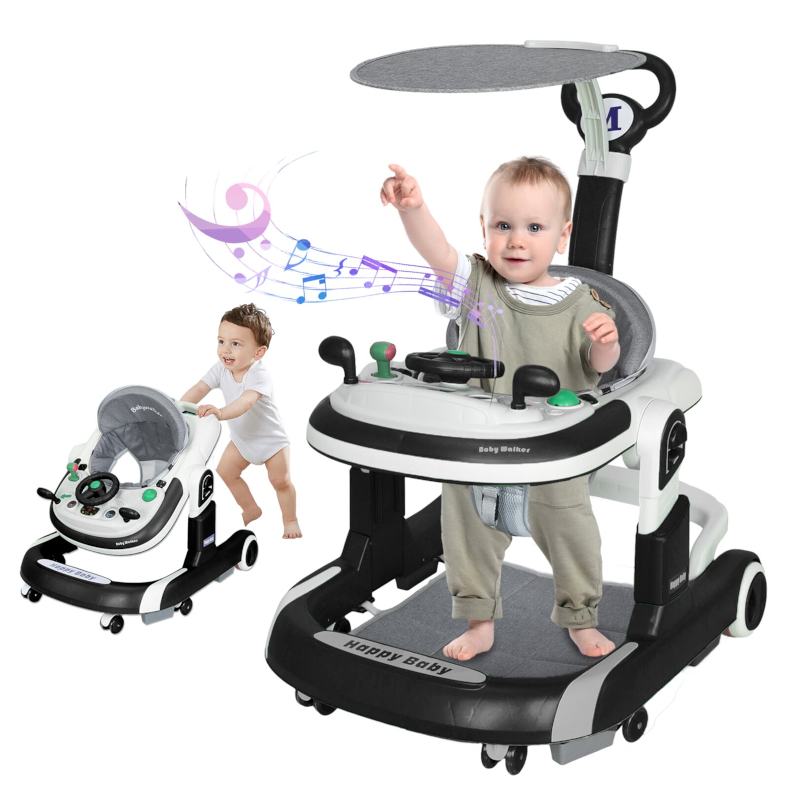 HAOUUCYIN 5-in-1 Baby Walker with Foot Pads/Handles for Girls Boys, Black Visit the HAOUUCYIN Store