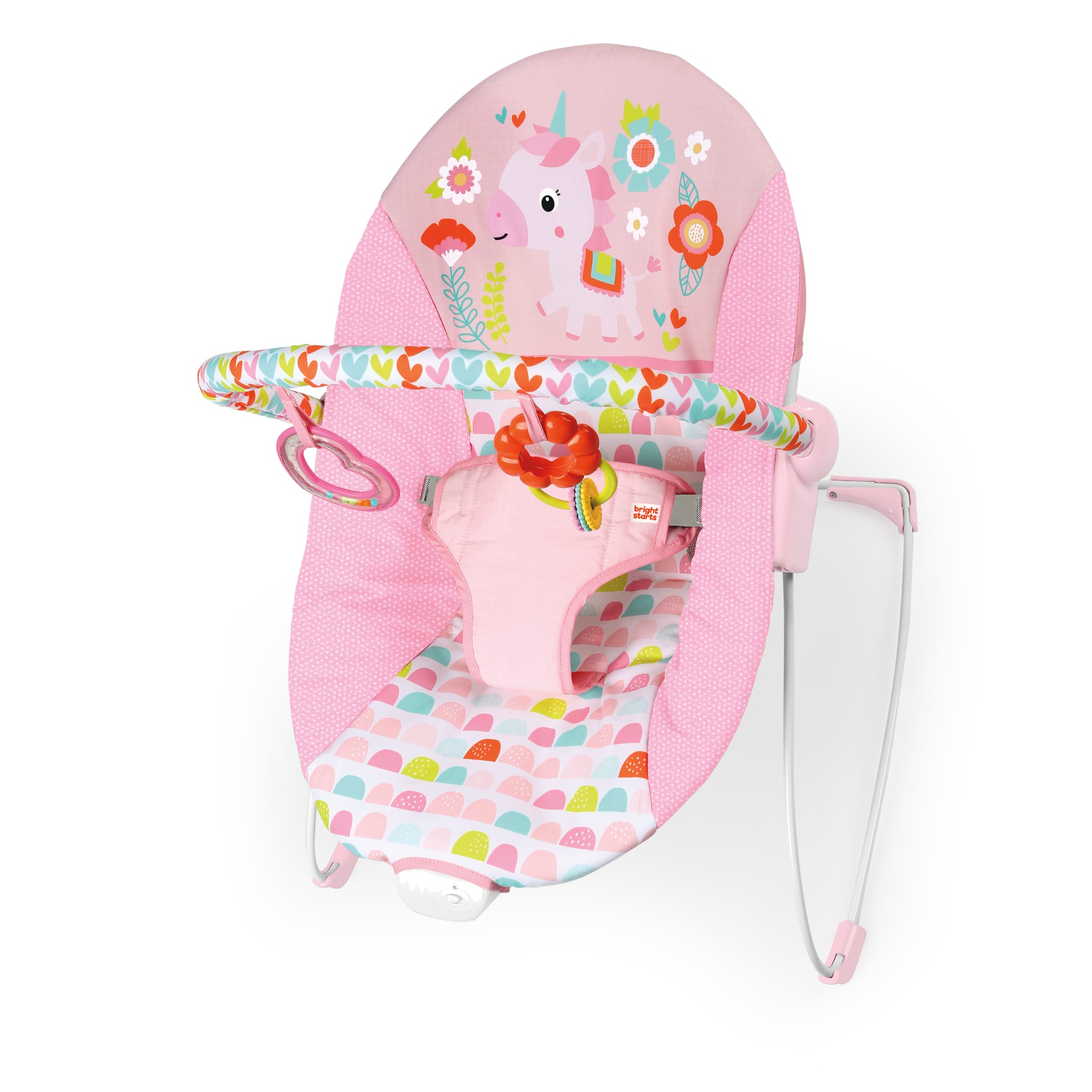 Bright Starts Vibrating Infant Baby Bouncer with Toys, Fantasy Unicorn Bright Starts