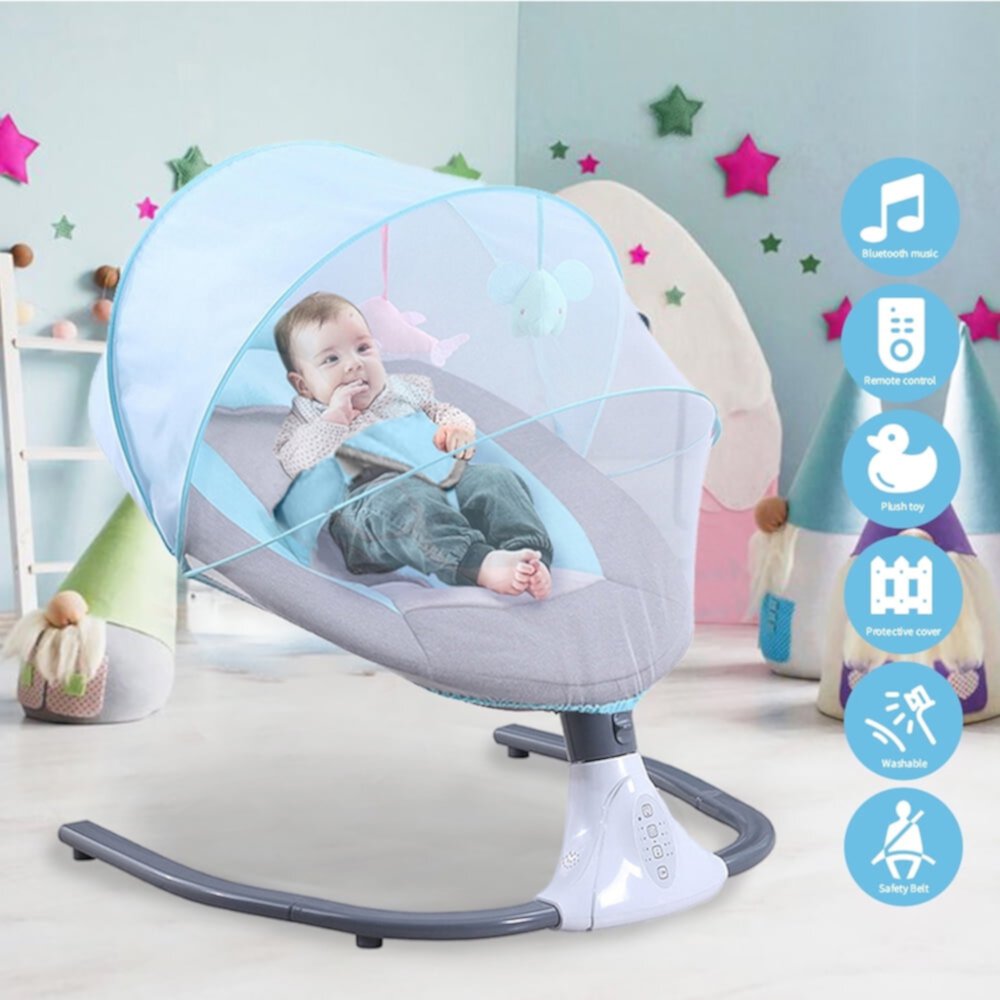 HAOUUCYIN Electric Baby Swing, bluetooth Music Infant Bouncer with 12 Lullabies for Boys Girls, Blue HAOUUCYIN