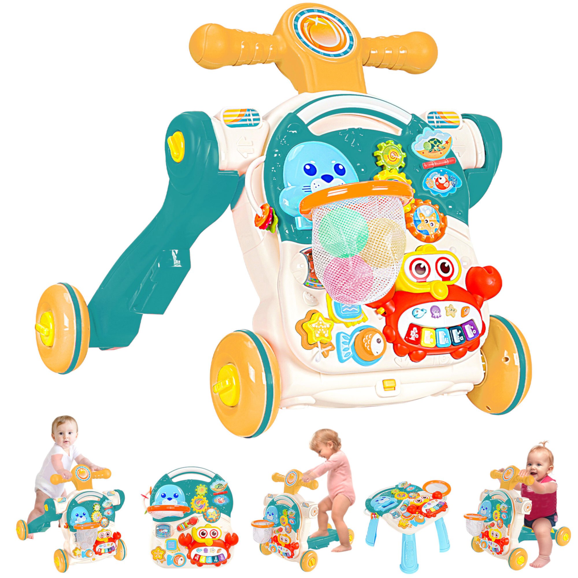 COCLUB Baby Walker Push Toy 5 in 1 Sit-to-Stand Learning Walker for Infant Boys Girls 6-12 Months, Blue COCLUB