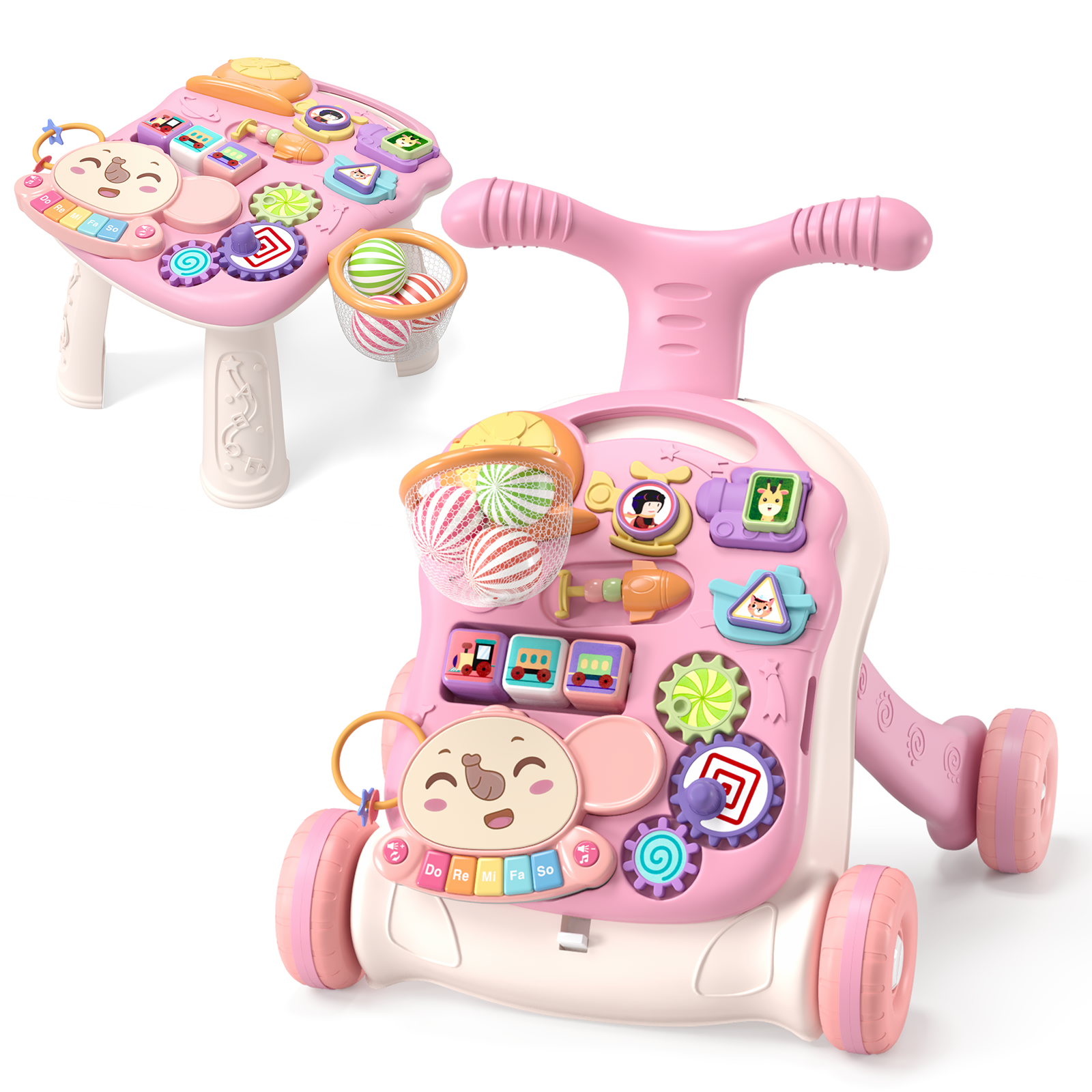 QDRAGON Walker for Baby Girl, Baby Push Walkers for Babies, 3 in 1 Push Toys, Baby Walker Table and Activity Center, Early Learning Toy for Kids Infant 6-12 Months, Pink for Babies Learning to Walk QDRAGON