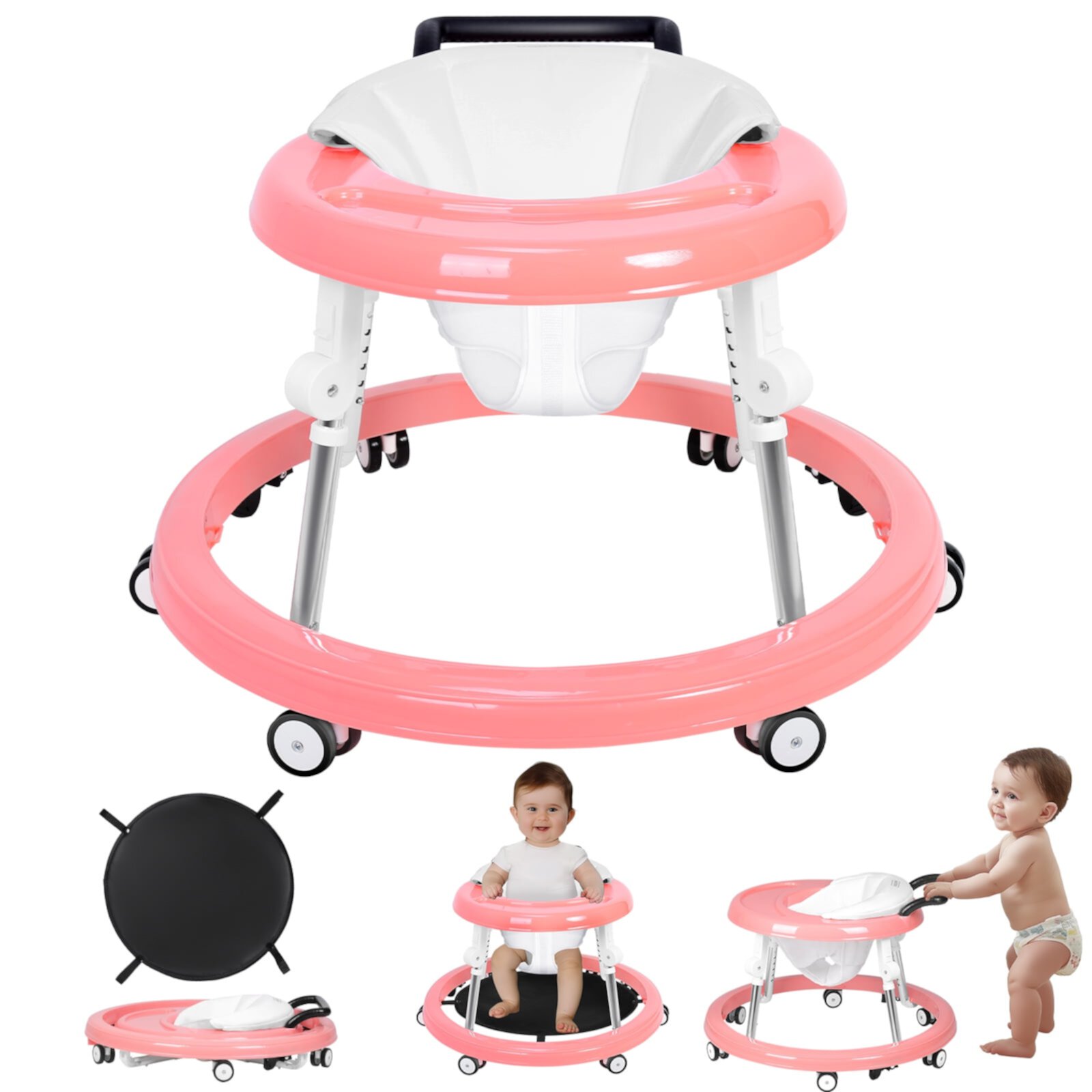 HARPPA Foldable Baby Walker for Babies 6-24 Months, Anti-Rollover, Seat and Height Adjustable, Pink Visit the HARPPA Store