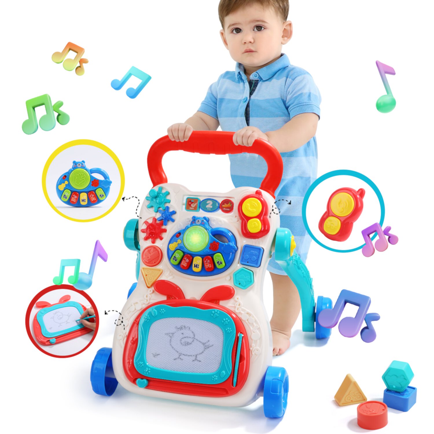 JoyStone 2 in 1 Baby Walker with Drawing Board,  Sit to Stand Walker with Lights & Music, Baby Push Toy Gift for Boys Girls JoyStone