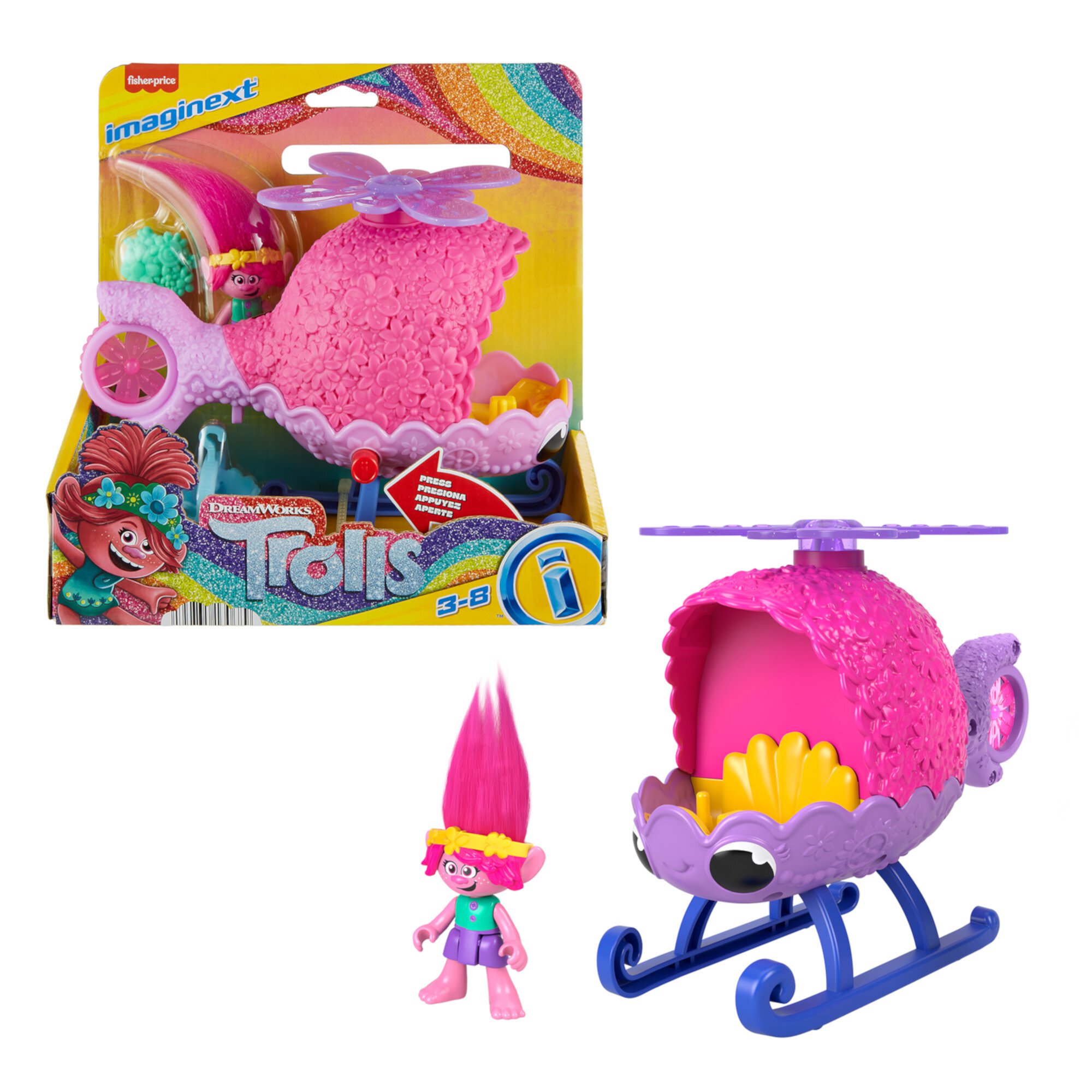 Imaginext Dreamworks Trolls Poppy Figure And Toy Helicopter For Preschool Pretend Play, 4 Pieces Imaginext