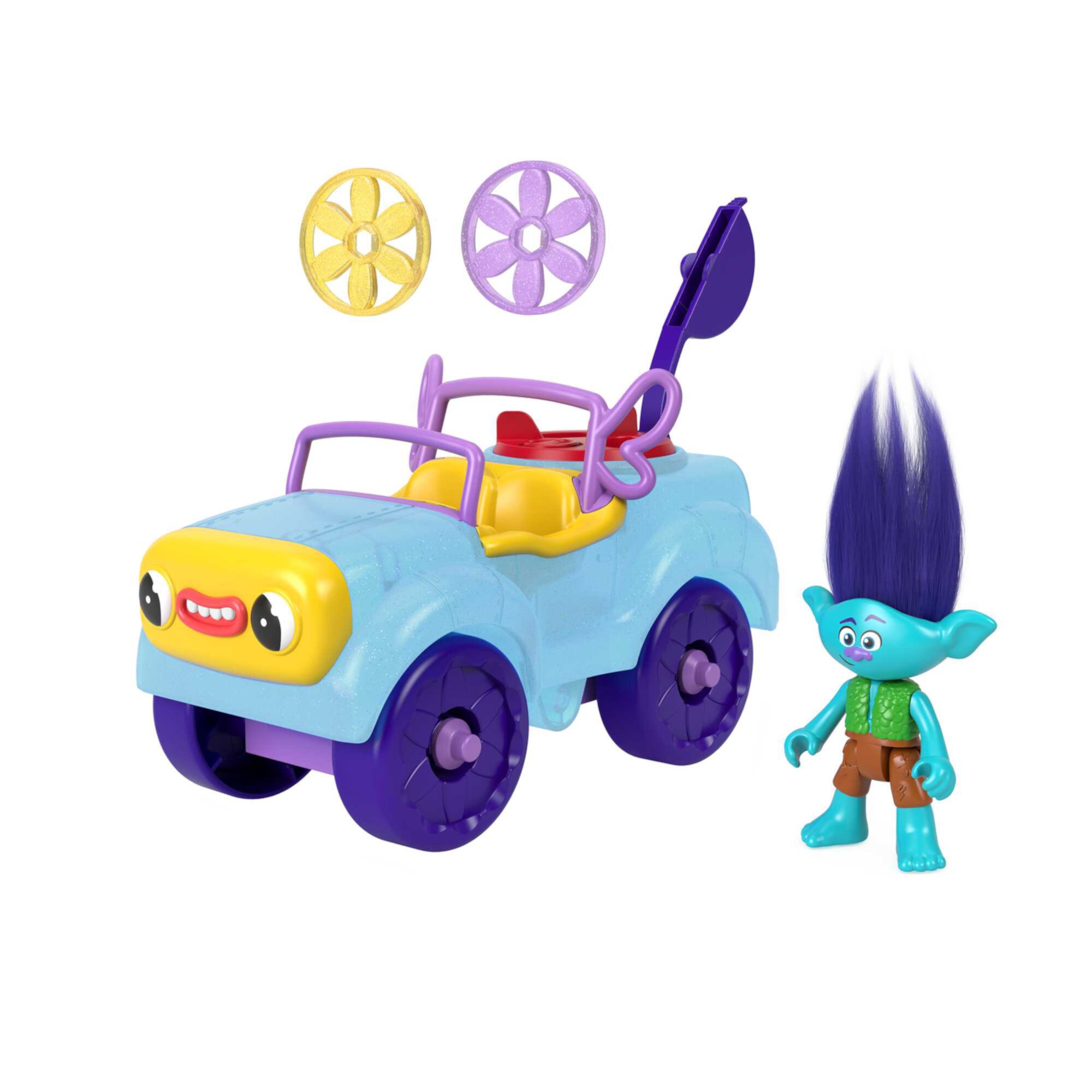 Imaginext DreamWorks Trolls Branch Figure and Buggy Toy Car with Projectile Launcher, 4 Pieces Imaginext